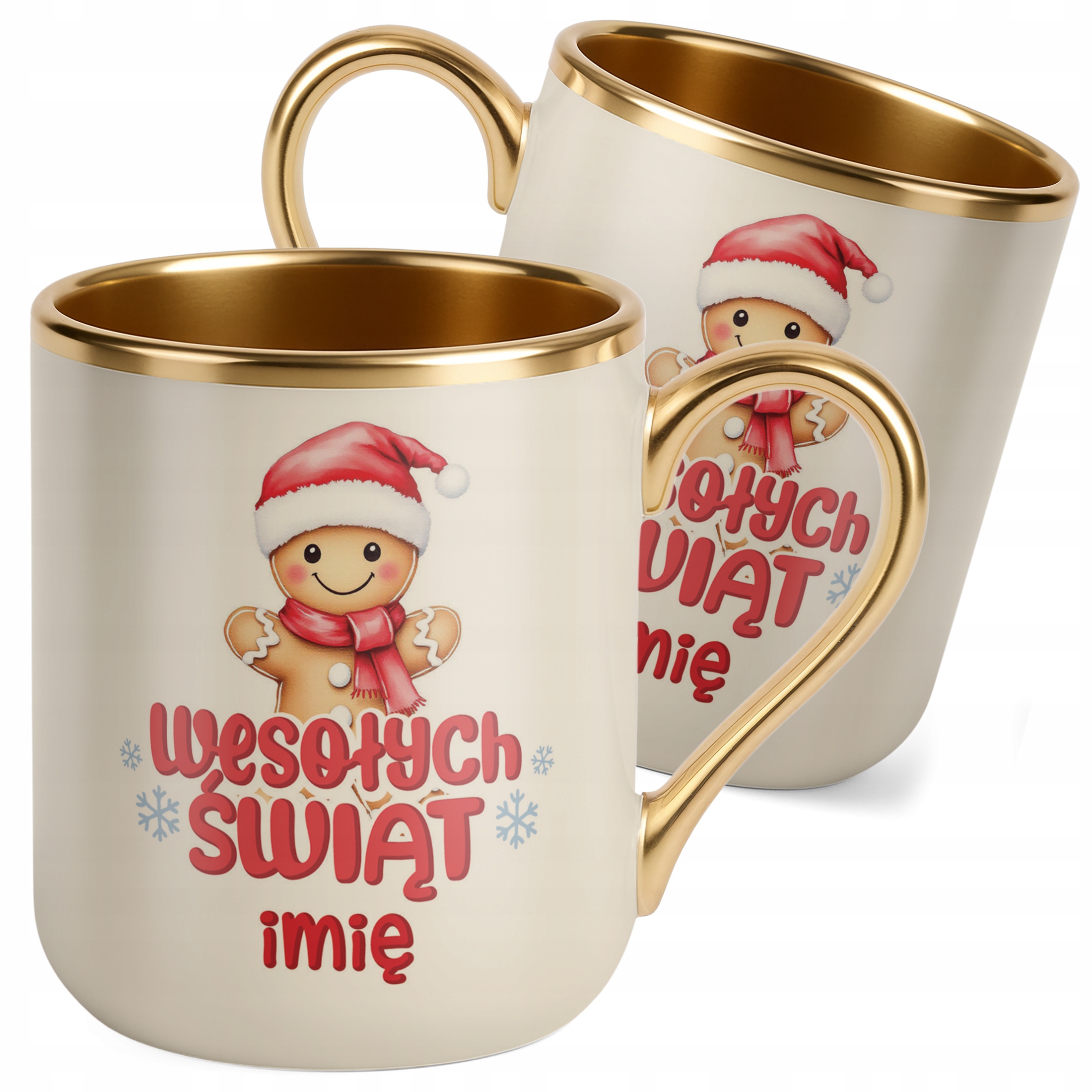 Kubek Premium Złoty Ecru Personalizowany Świąteczny Boże Narodzenie Prezent