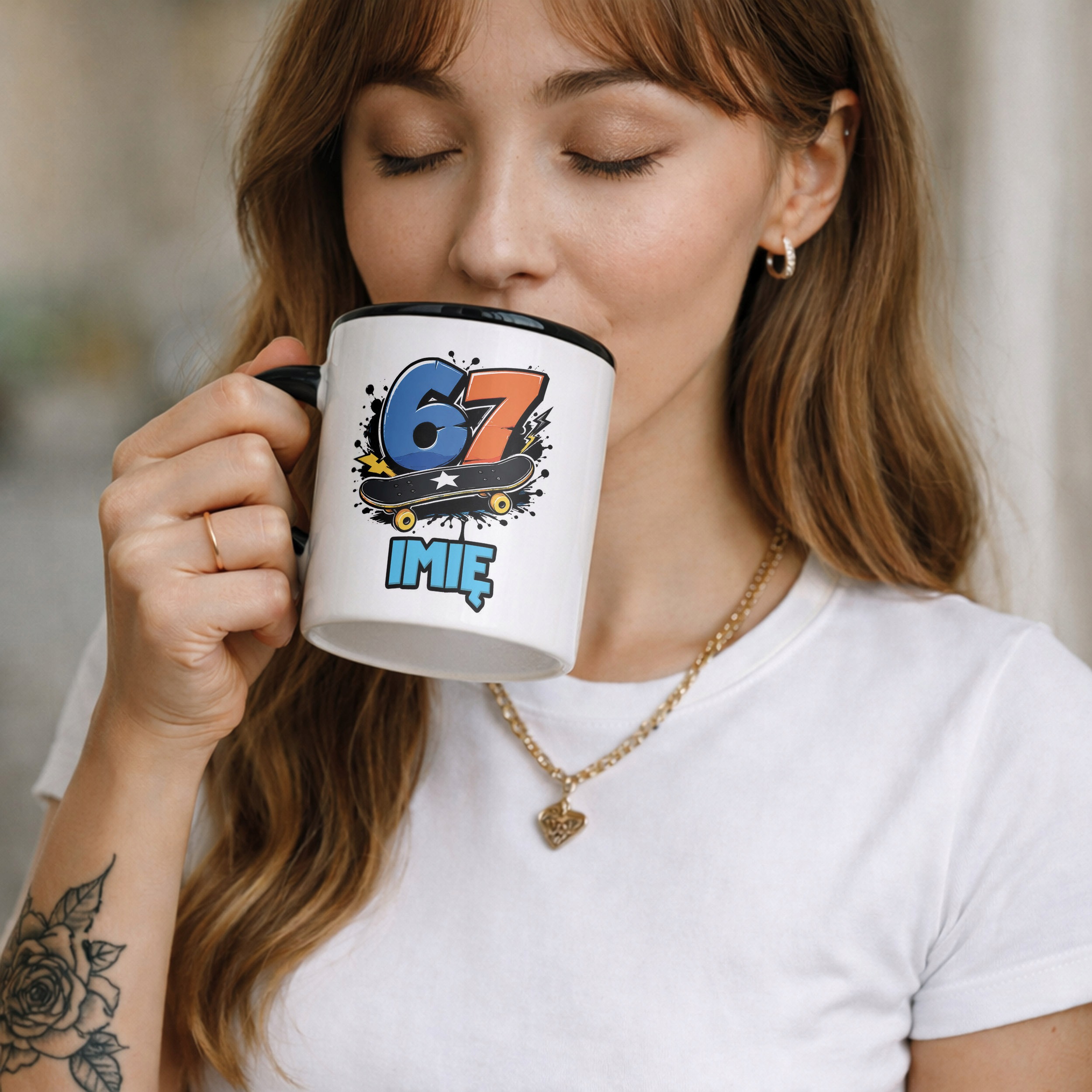 Zestaw Personalizowany Kubek Czarny Poduszka 67 Six Seven Prezent