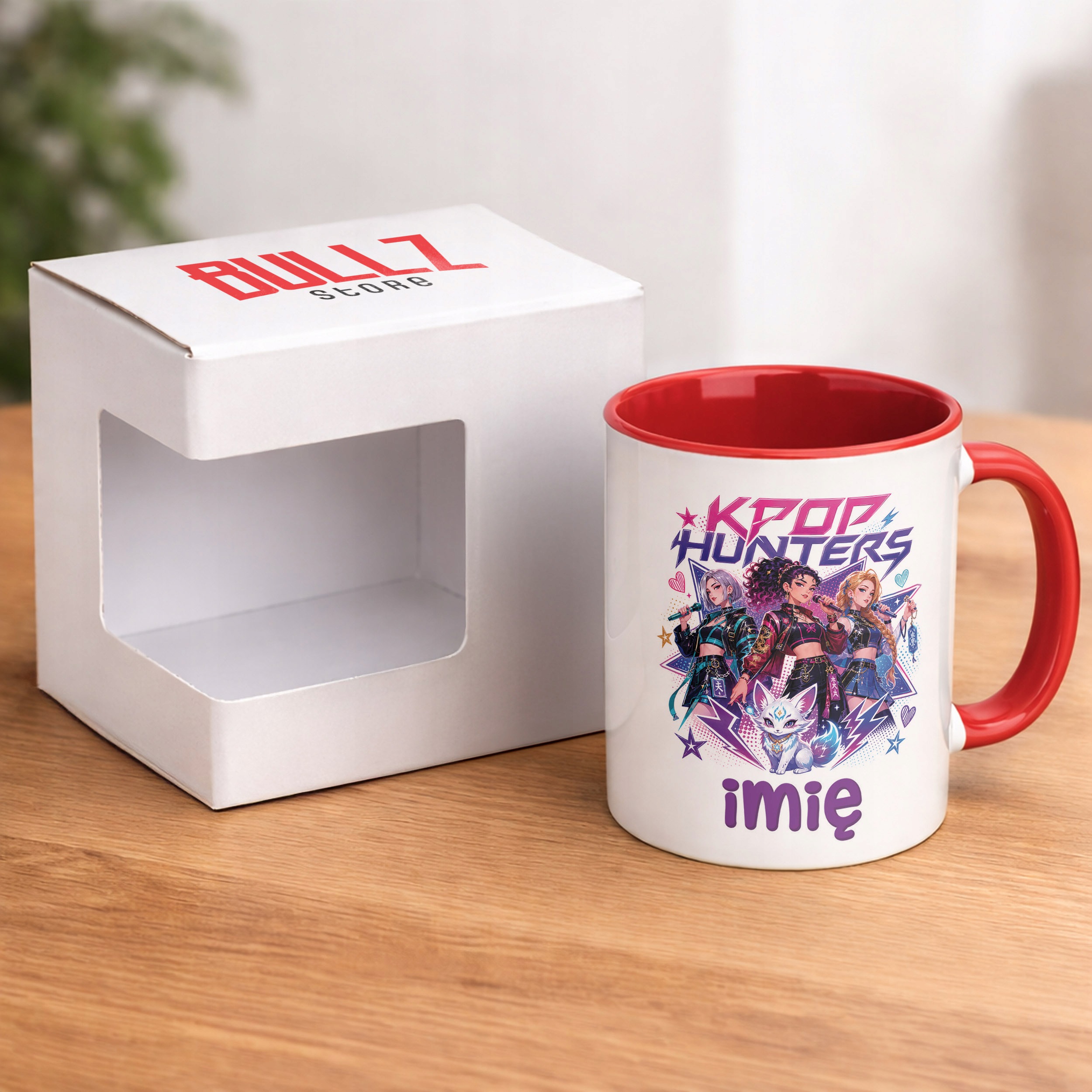 Zestaw Personalizowany Kubek Czerwony Poduszka Łowczynie Kpop Prezent