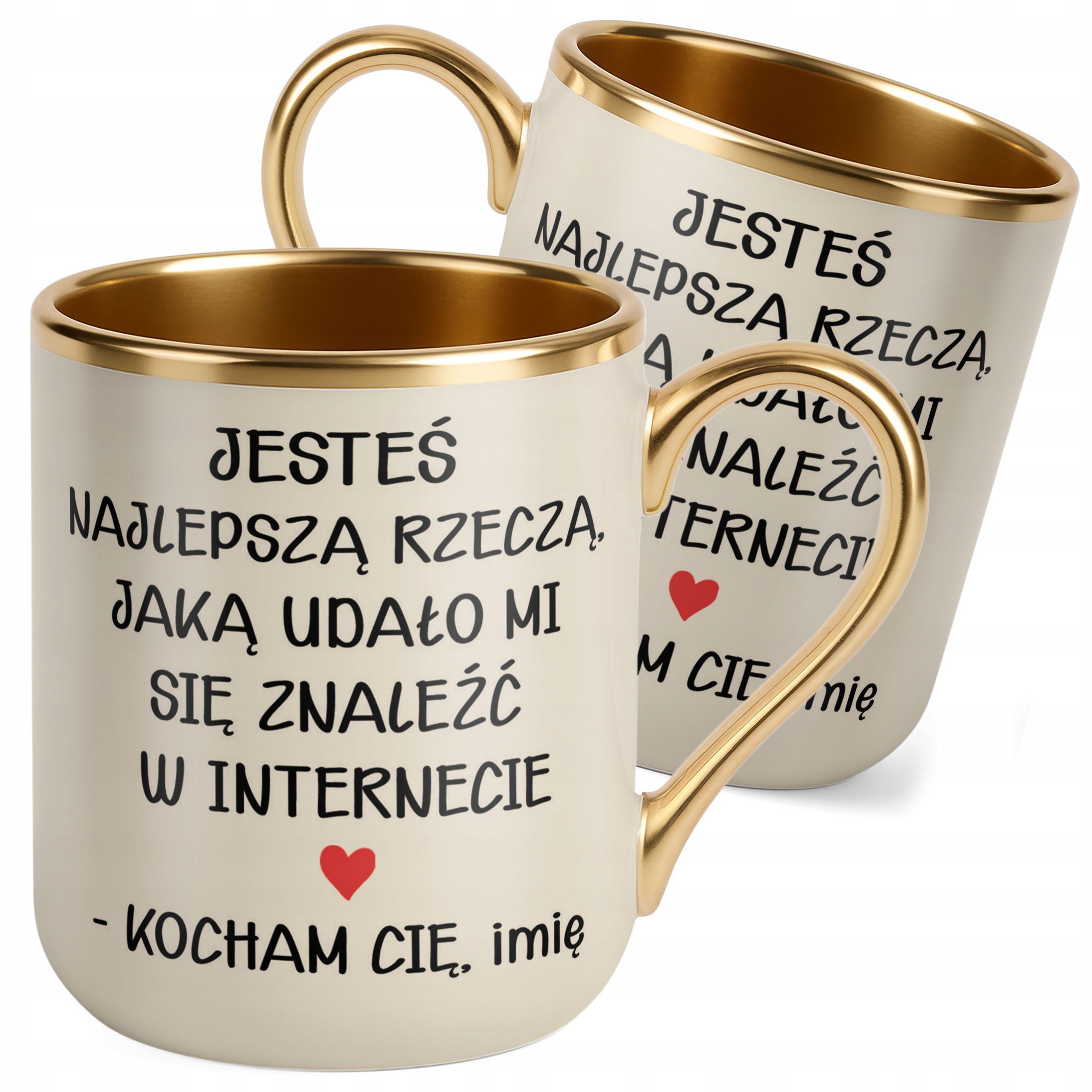 Kubek Premium Złoty Ecru Personalizowany Na Walentynki Kocham Cię