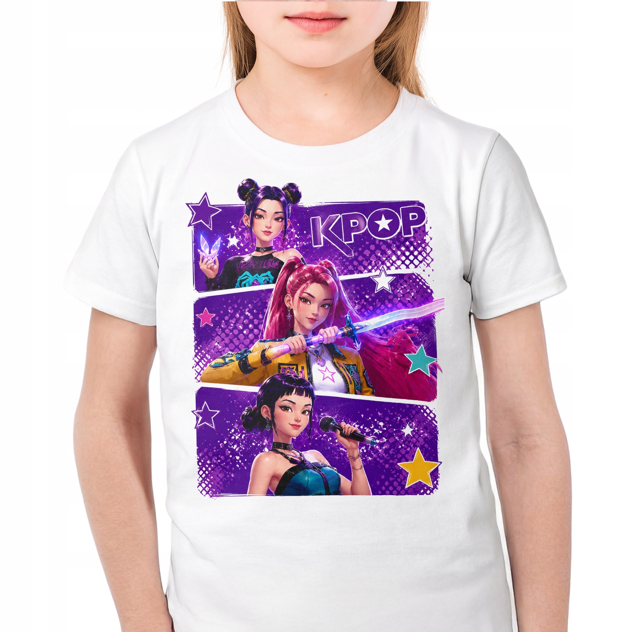 Koszulka Dziecięca Biała Z Nadrukiem ŁOWCZYNIE KPOP Dla Dzieci r. 116