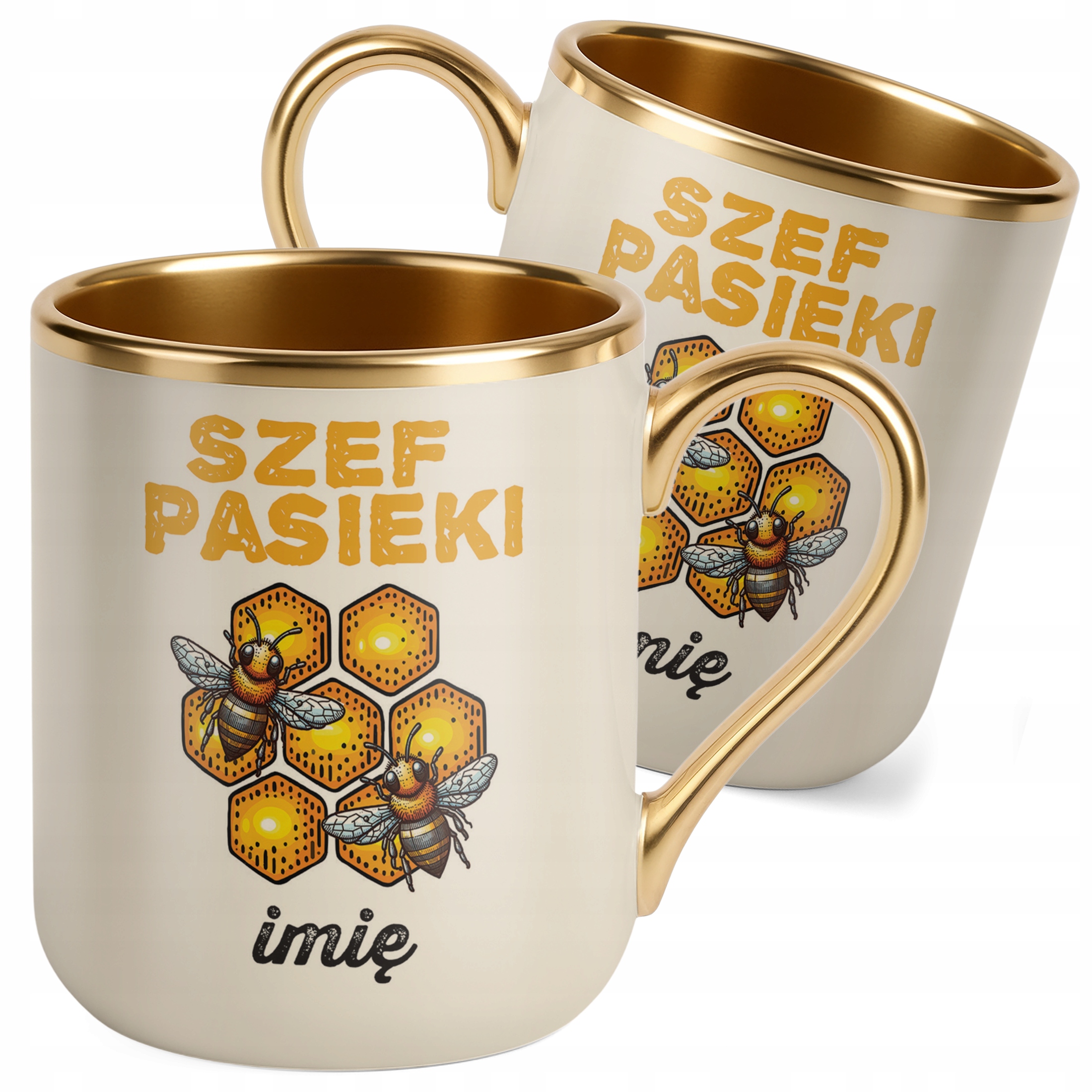 Kubek Premium Złoty Ecru Personalizowany Dla Pszczelarza
