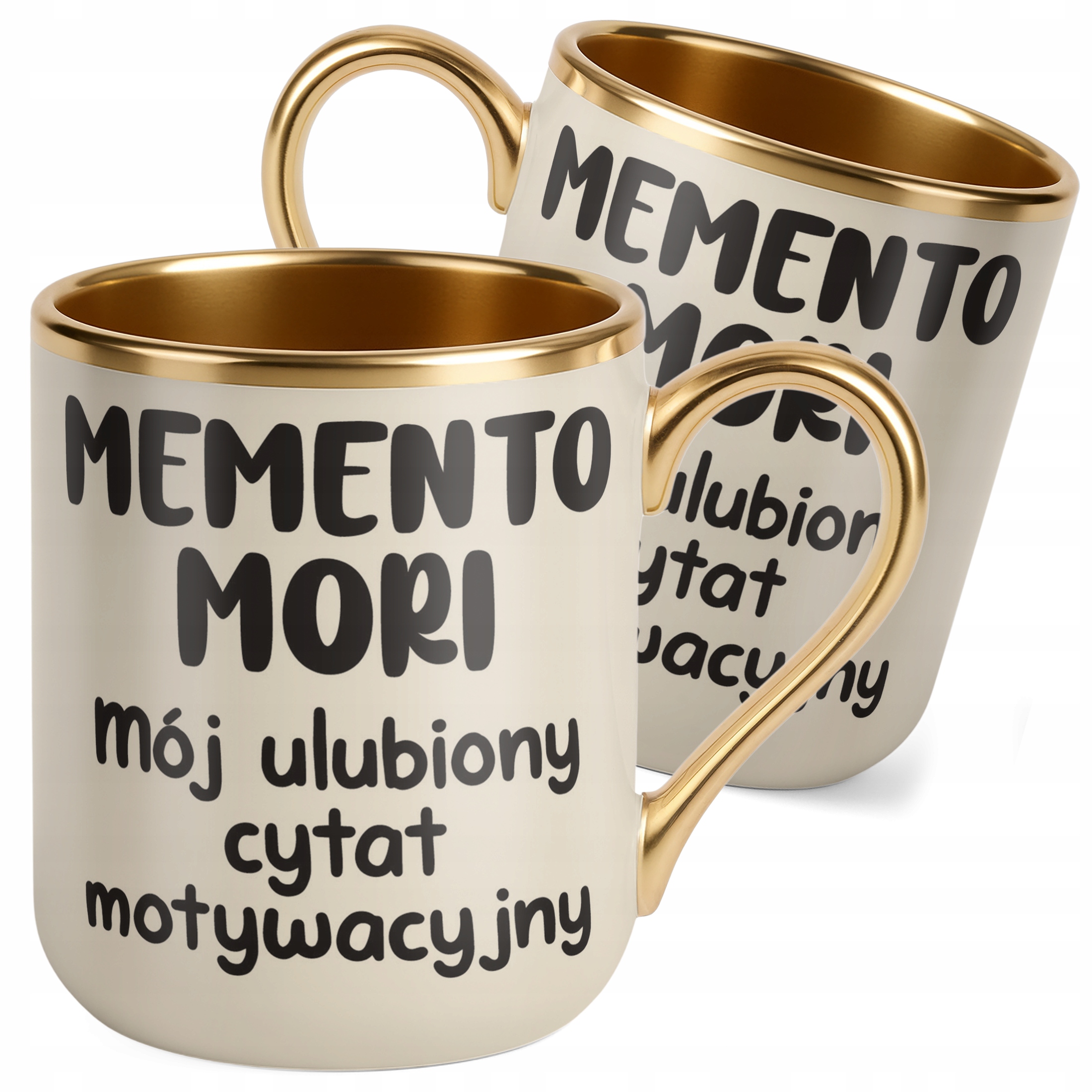 Kubek Premium Złoty Ecru Memento Mori Cytat Motwywacyjny Śmieszny Zabawny