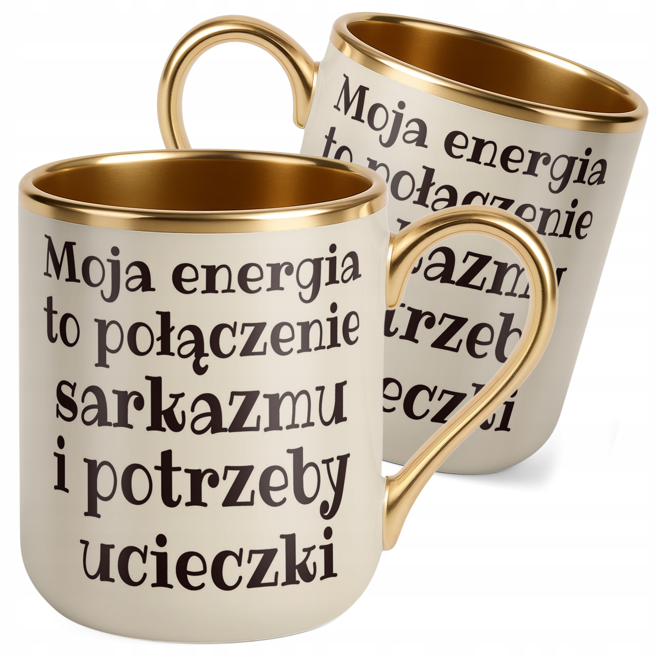 Kubek Premium Złoty Ecru Moja Energia To Połączenie Prezent