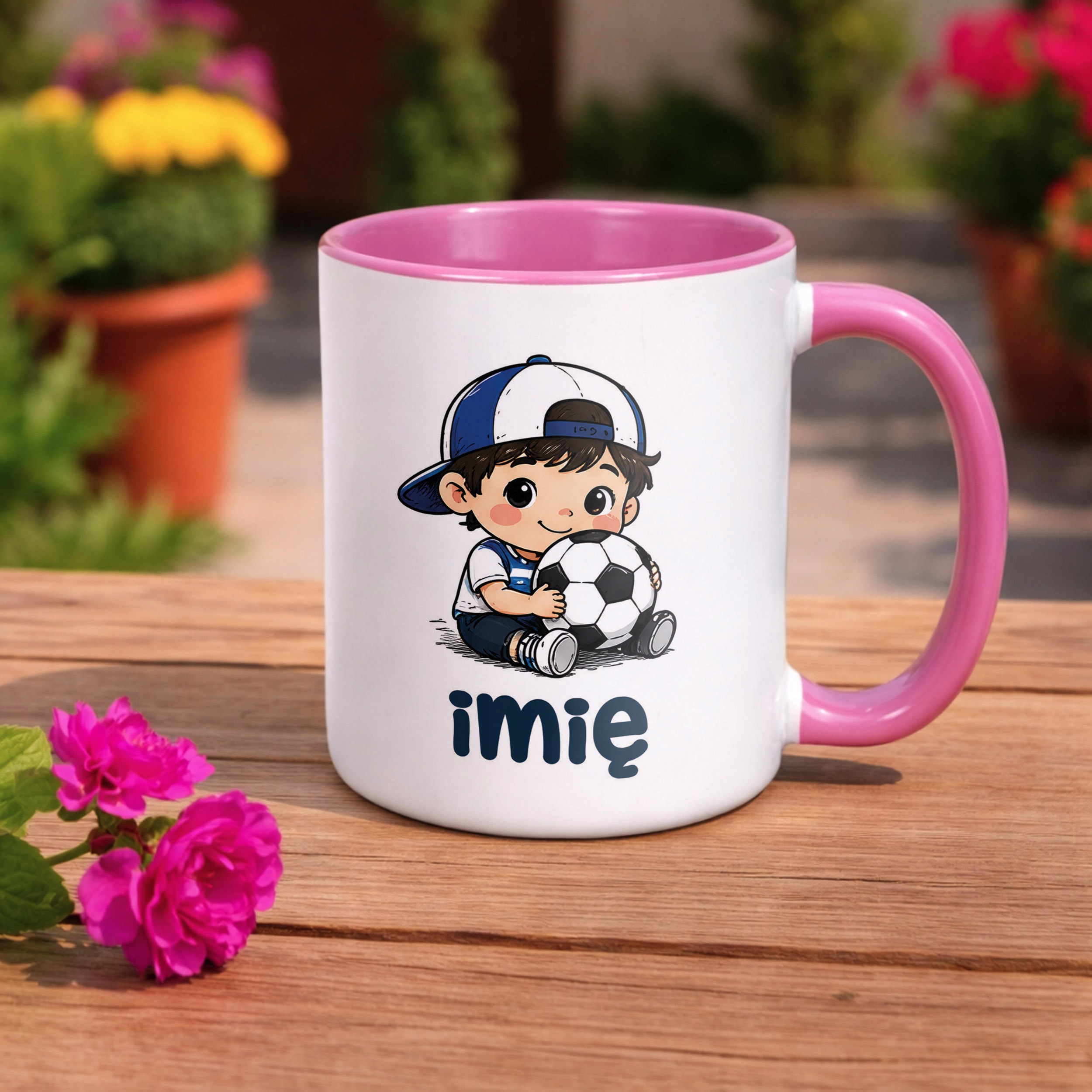 Kubek Różowy z nadrukiem personalizowany Mały Piłkarz Dla Dzieci Prezent