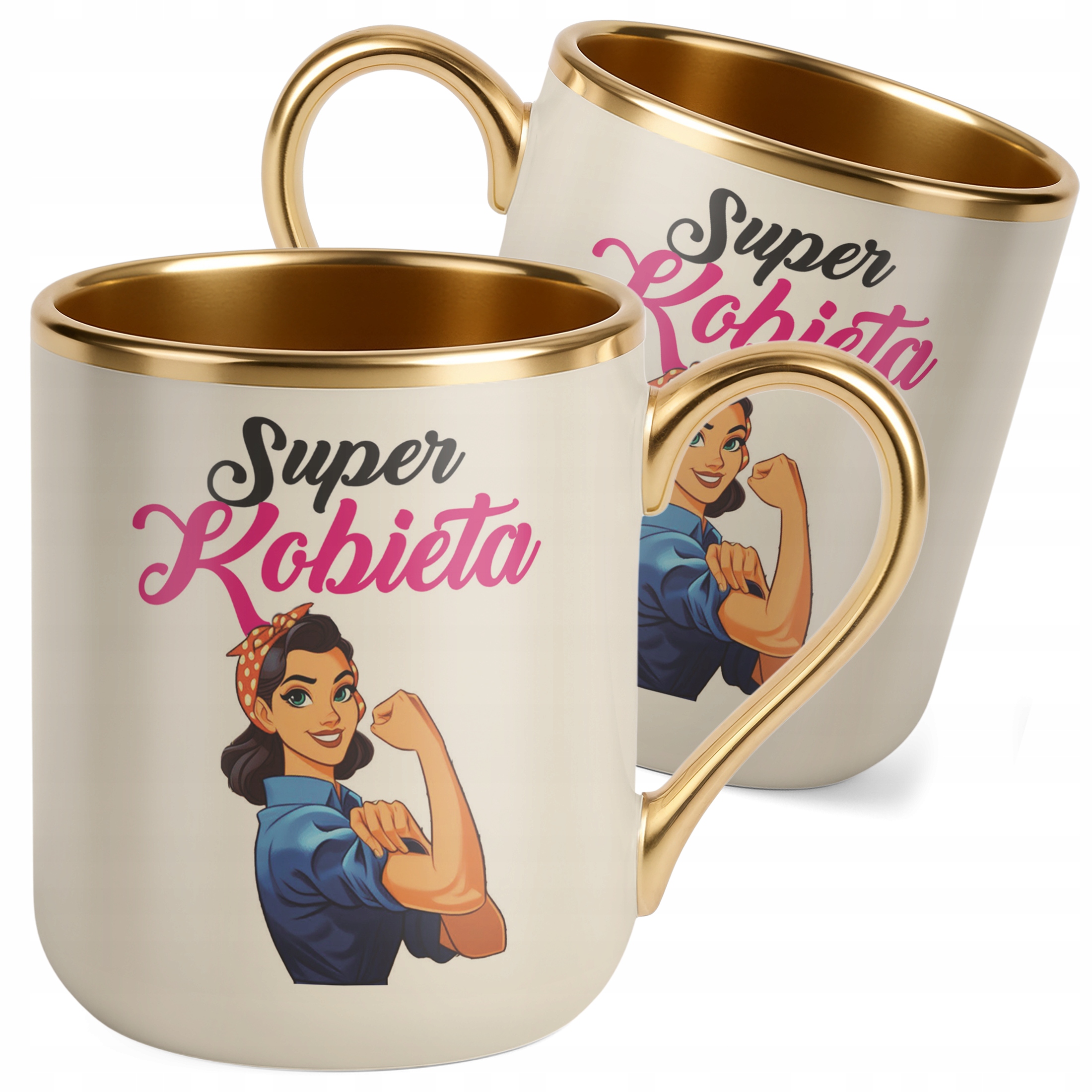 Kubek Premium Złoty Ecru Super Kobieta Z okazji Dnia Kobiet Prezent