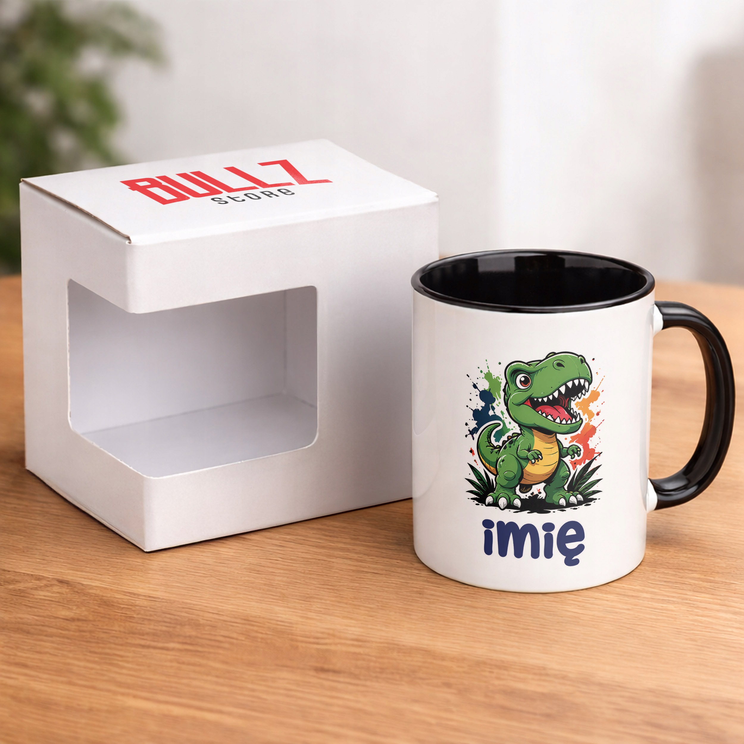 Zestaw Personalizowany Plecak Worek Kubek Czarny T-rex Prezent