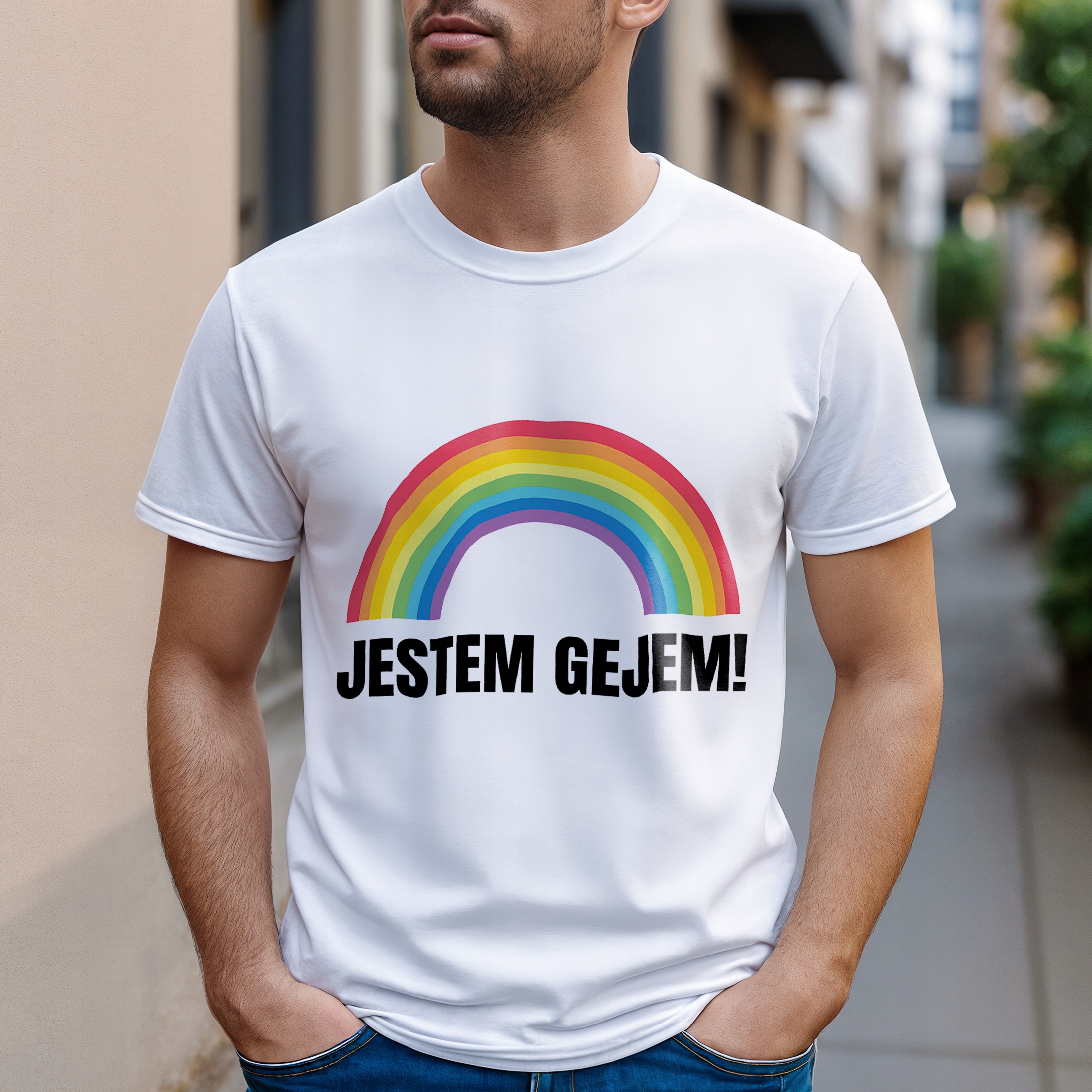 Koszulka biała męska Jestem Gejem Zabawny Prezent