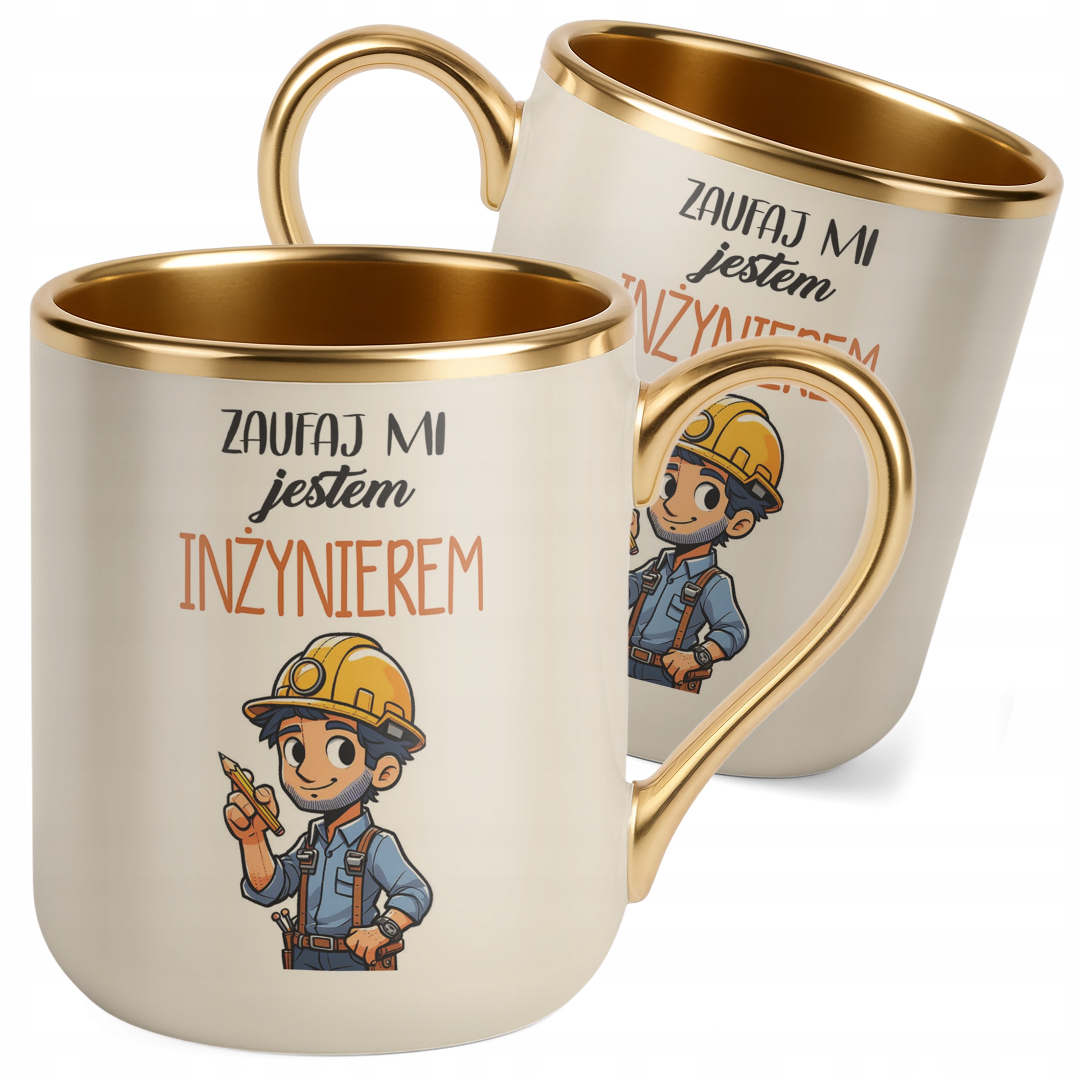 Kubek Premium Złoty Ecru Zaufaj Mi Jestem Inżynierem Prezent Upominek