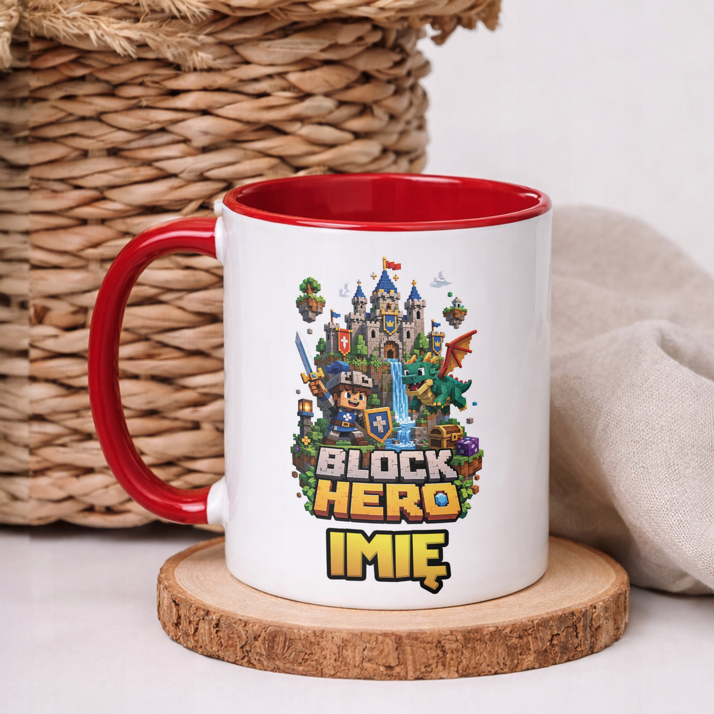 Kubek Czerwony z nadrukiem personalizowany BLOCK HERO Gra Prezent