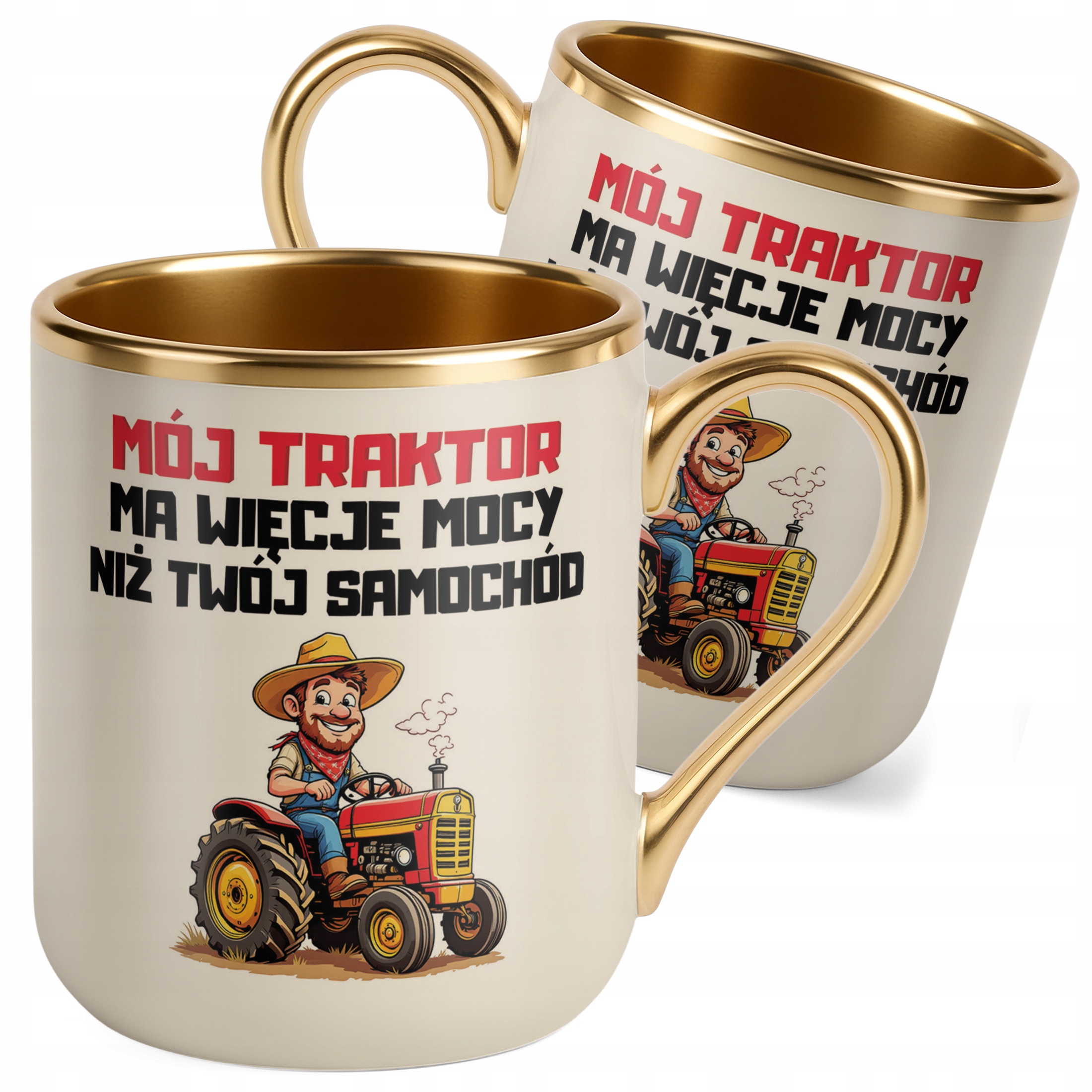Kubek Premium Złoty Ecru Rolnik Dla Rolnika Traktor Zabawny Prezent