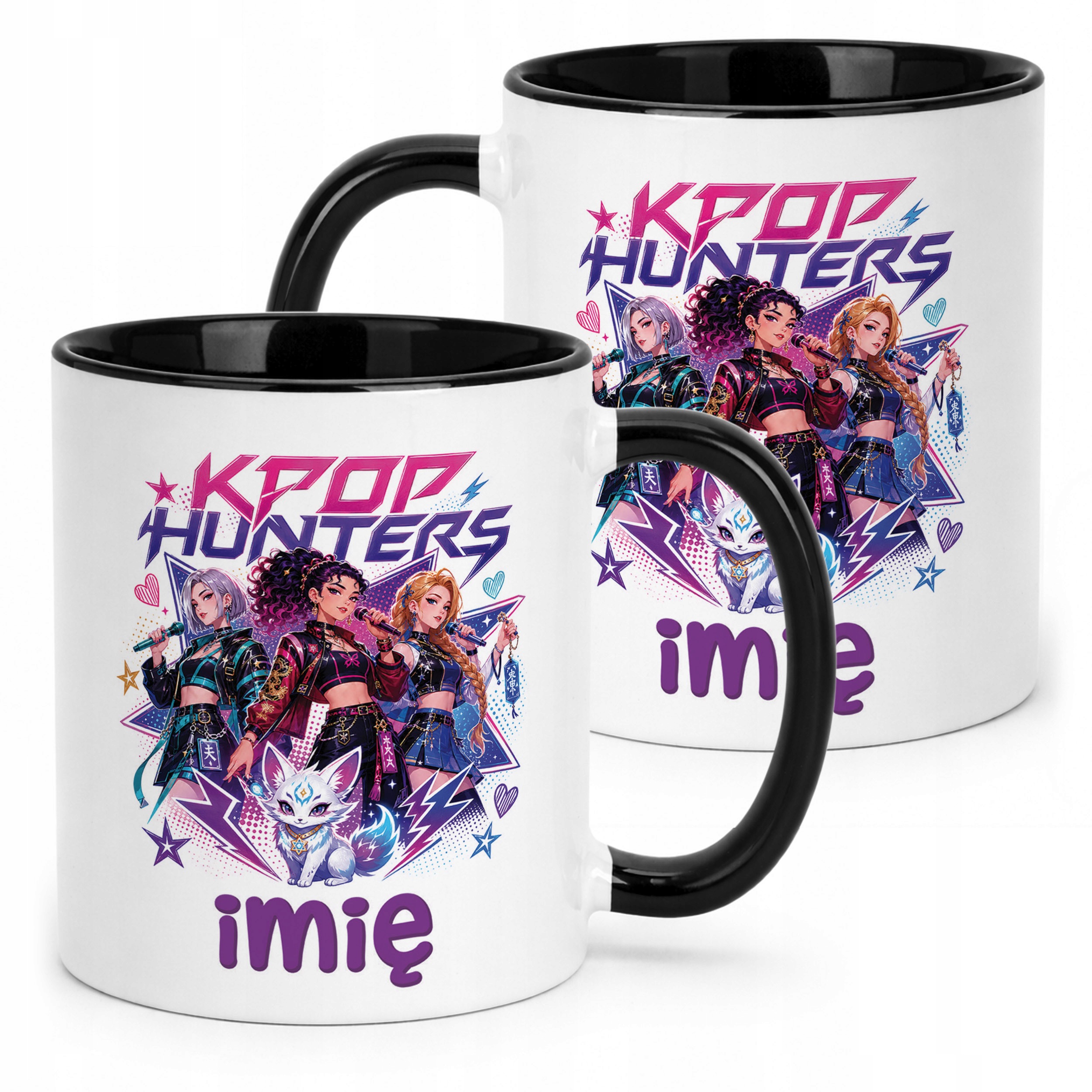 Kubek Czarny z nadrukiem personalizowany ŁOWCZYNIE KPOP Dla Dzieci Prezent