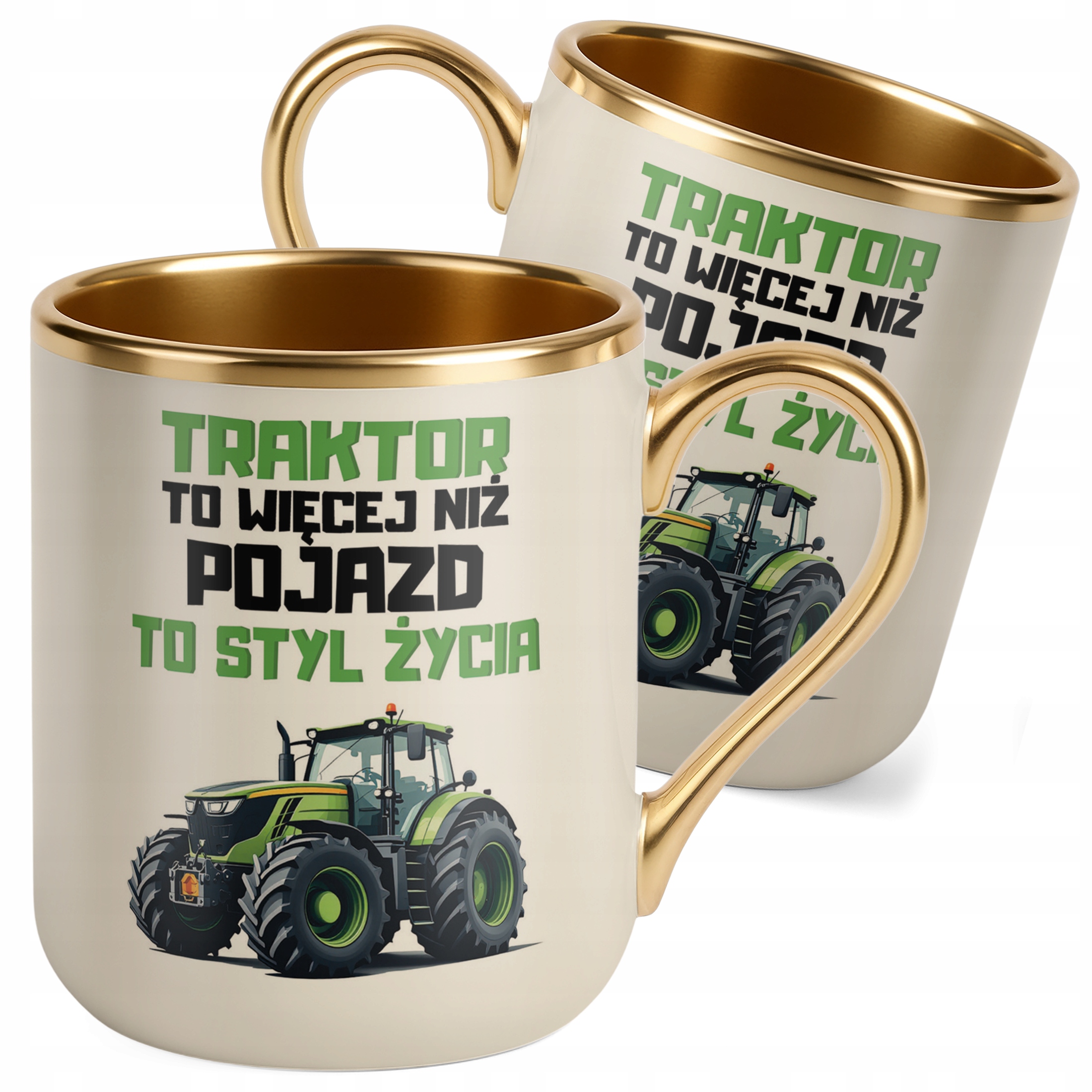 Kubek Premium Złoty Ecru Rolnik Dla Rolnika Traktor Zabawny Prezent