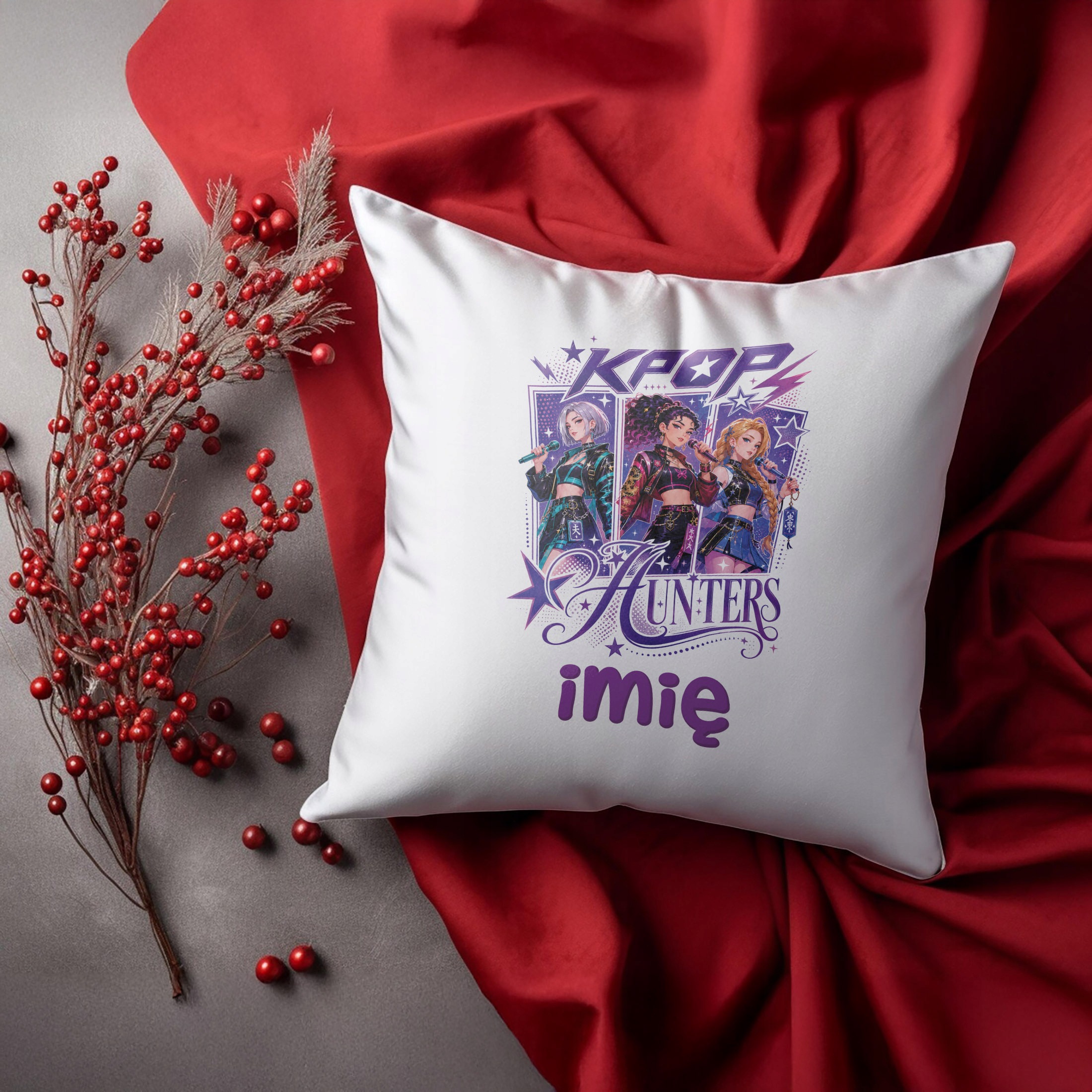 Zestaw Personalizowany Kubek Czarny Poduszka Łowczynie Kpop Prezent