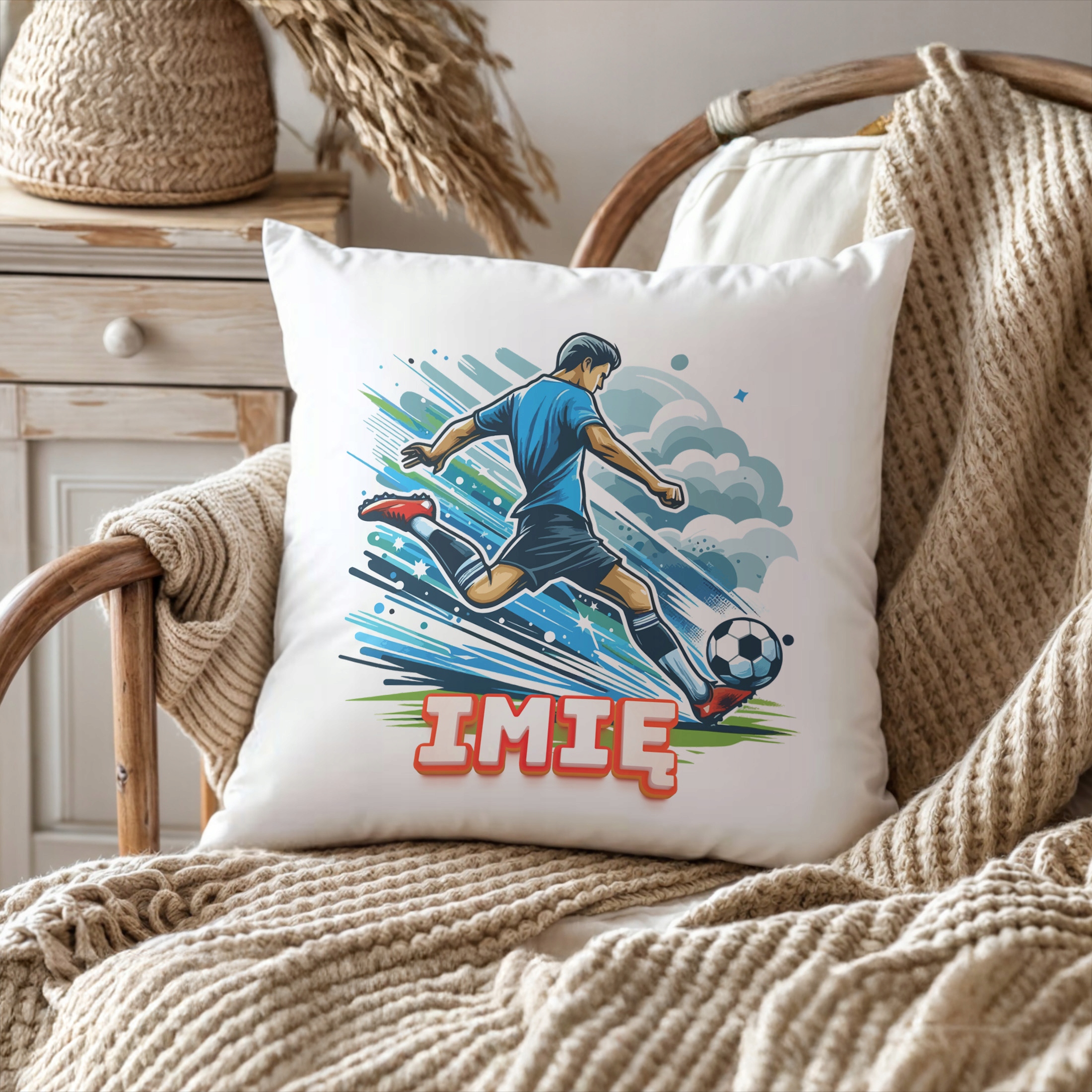 Zestaw Personalizowany Kubek + Poduszka 38×38 cm Piłka Nożna Dla Piłkarza