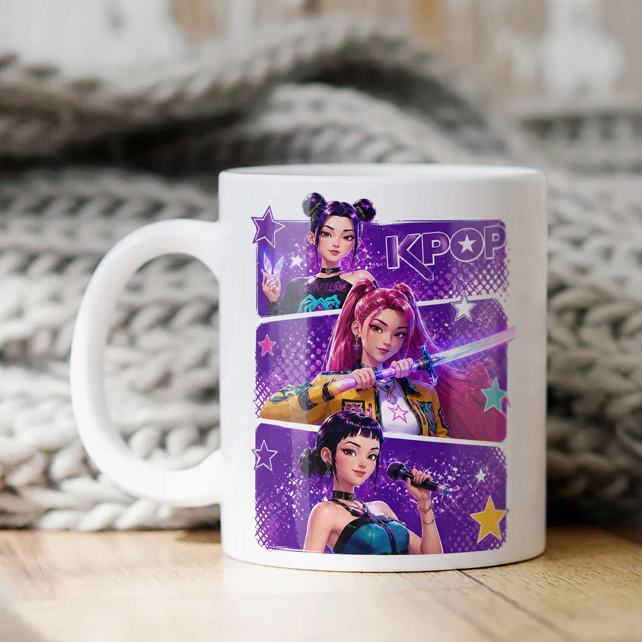Biały Kubek z nadrukiem ŁOWCZYNIE KPOP Dla Dzieci Prezent Upominek