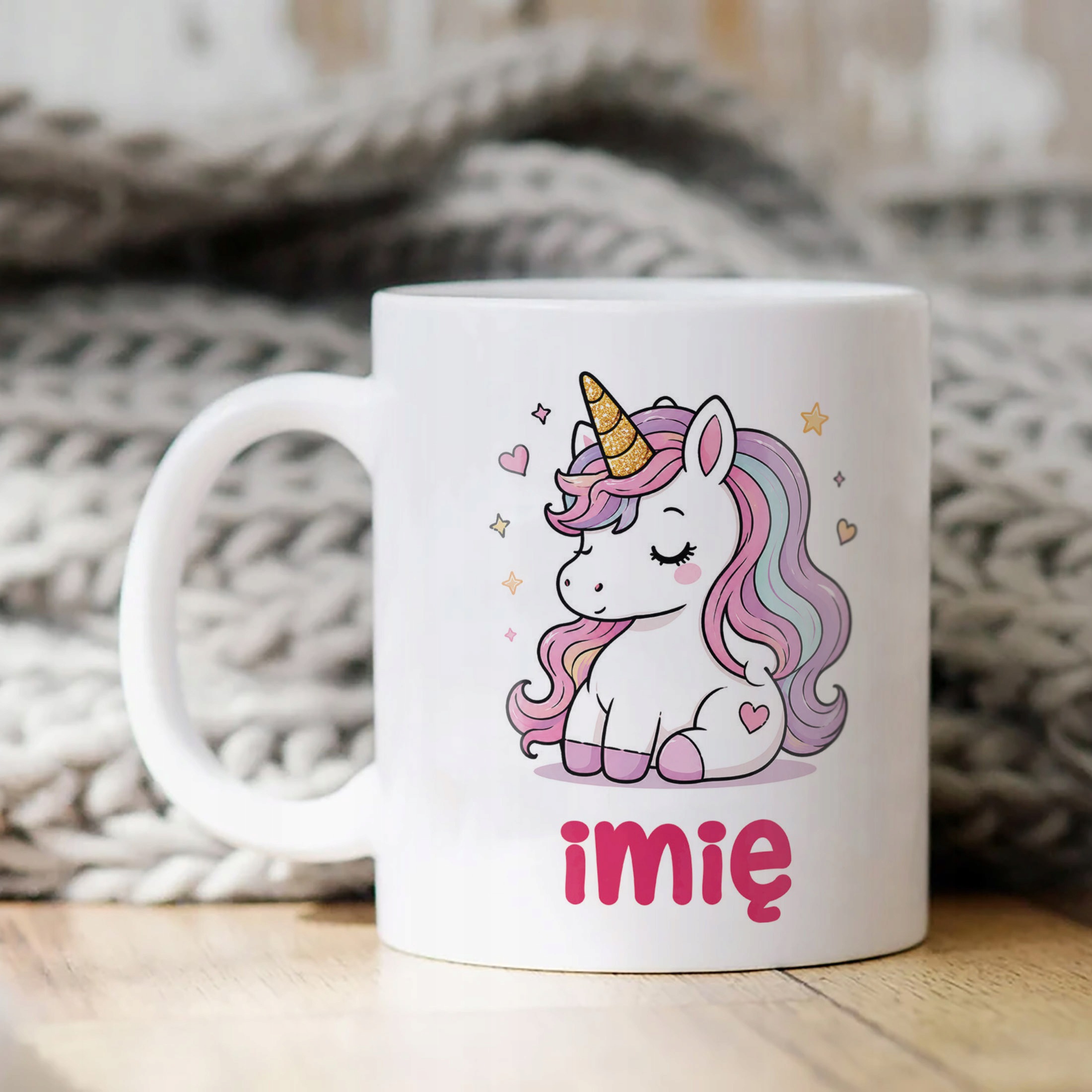 Biały Kubek z nadrukiem personalizowany Jednorożec Dla Dzieci Prezent