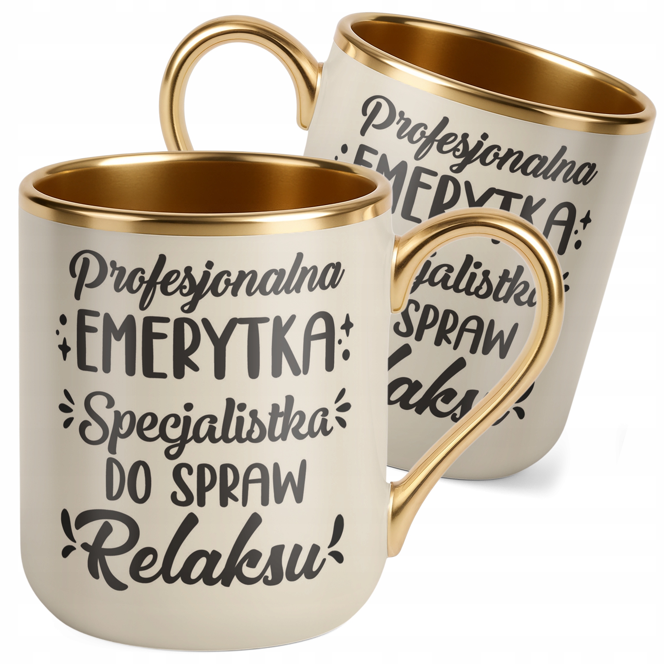 Kubek Premium Złoty Ecru Z okazji Emerytury Dla Emeryta Emerytki Prezent