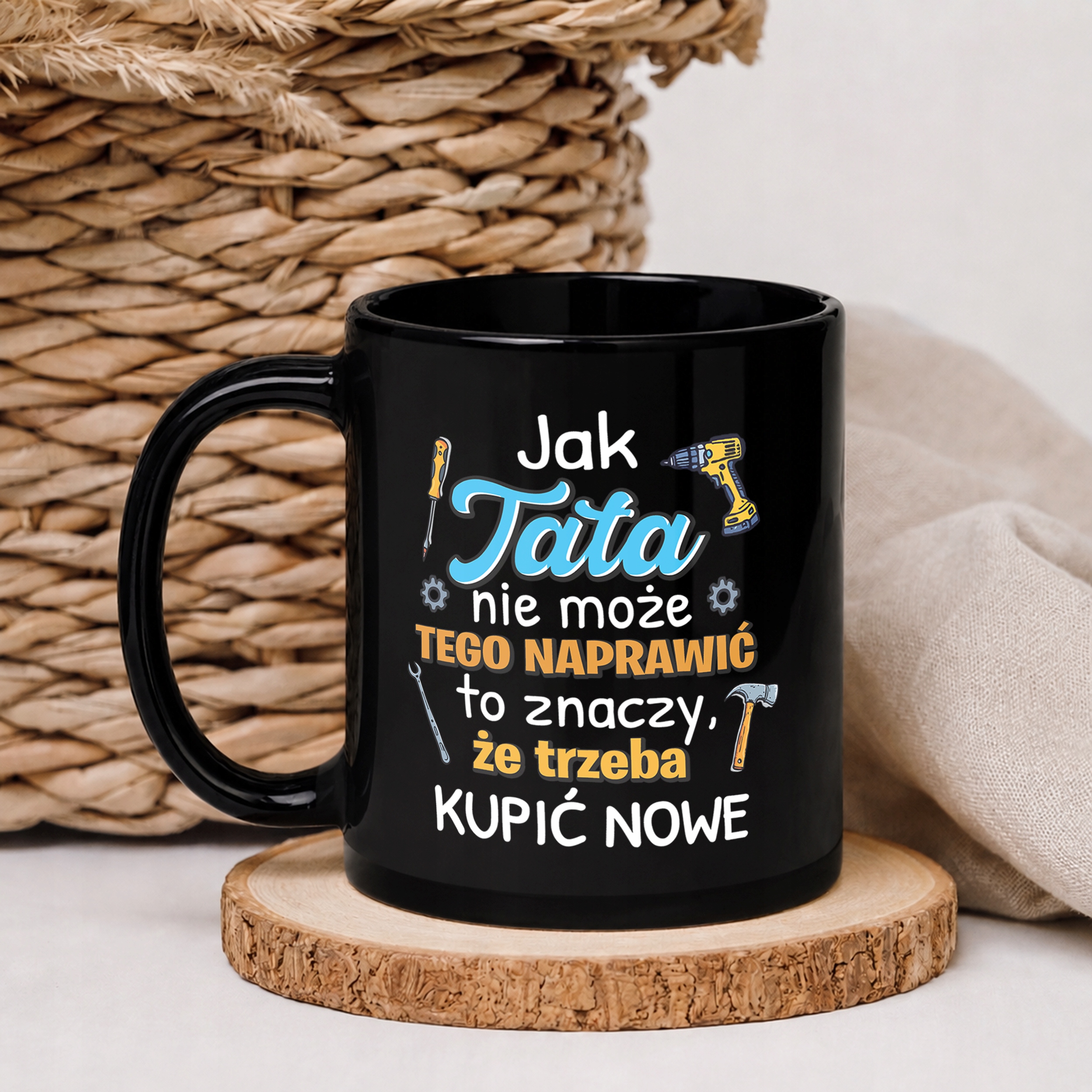 Kubek czarny prezent dla tatusia na Dzień Ojca praktyczny upominek dla taty