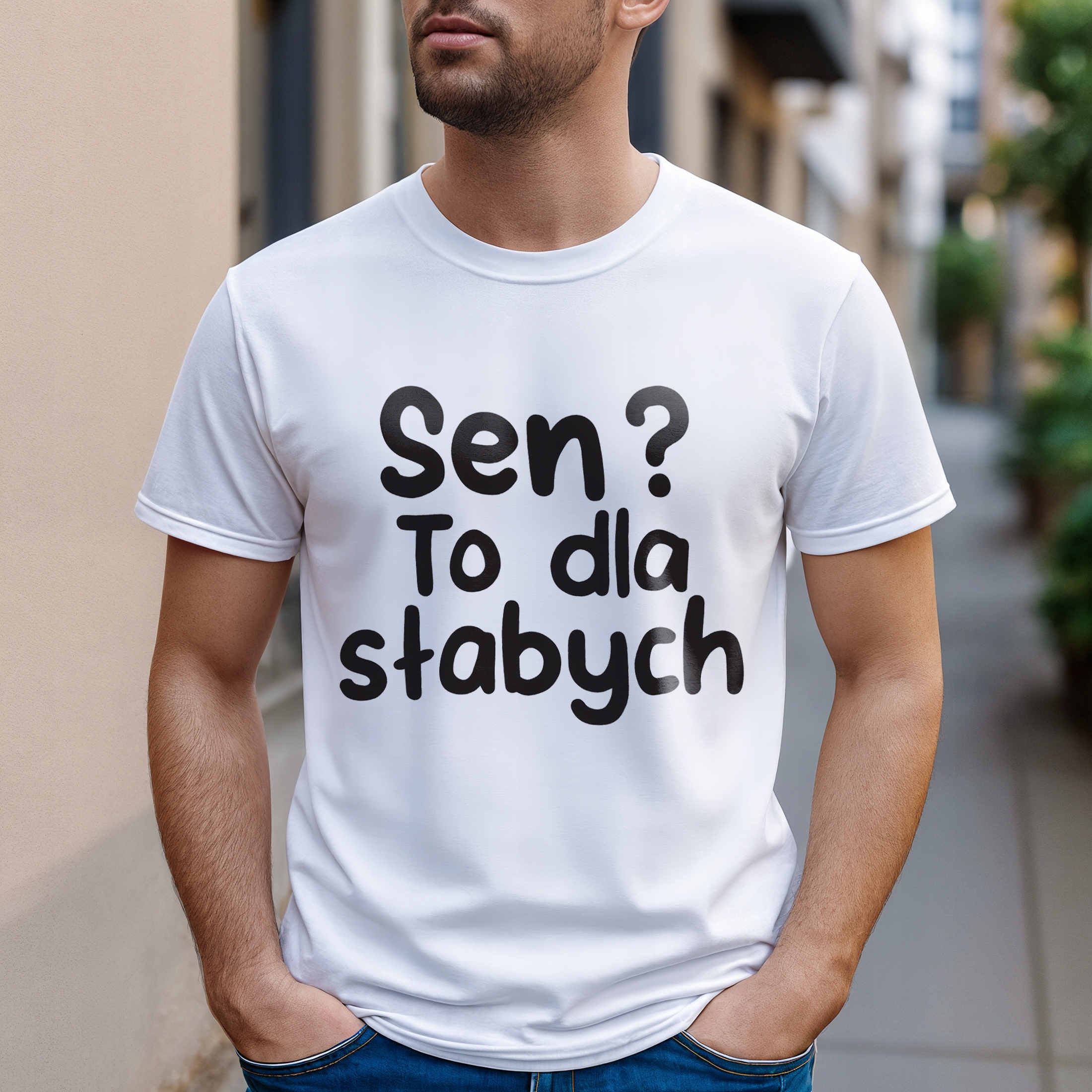 Koszulka biała męska Sen To Dla Słabych Zabawny Prezent