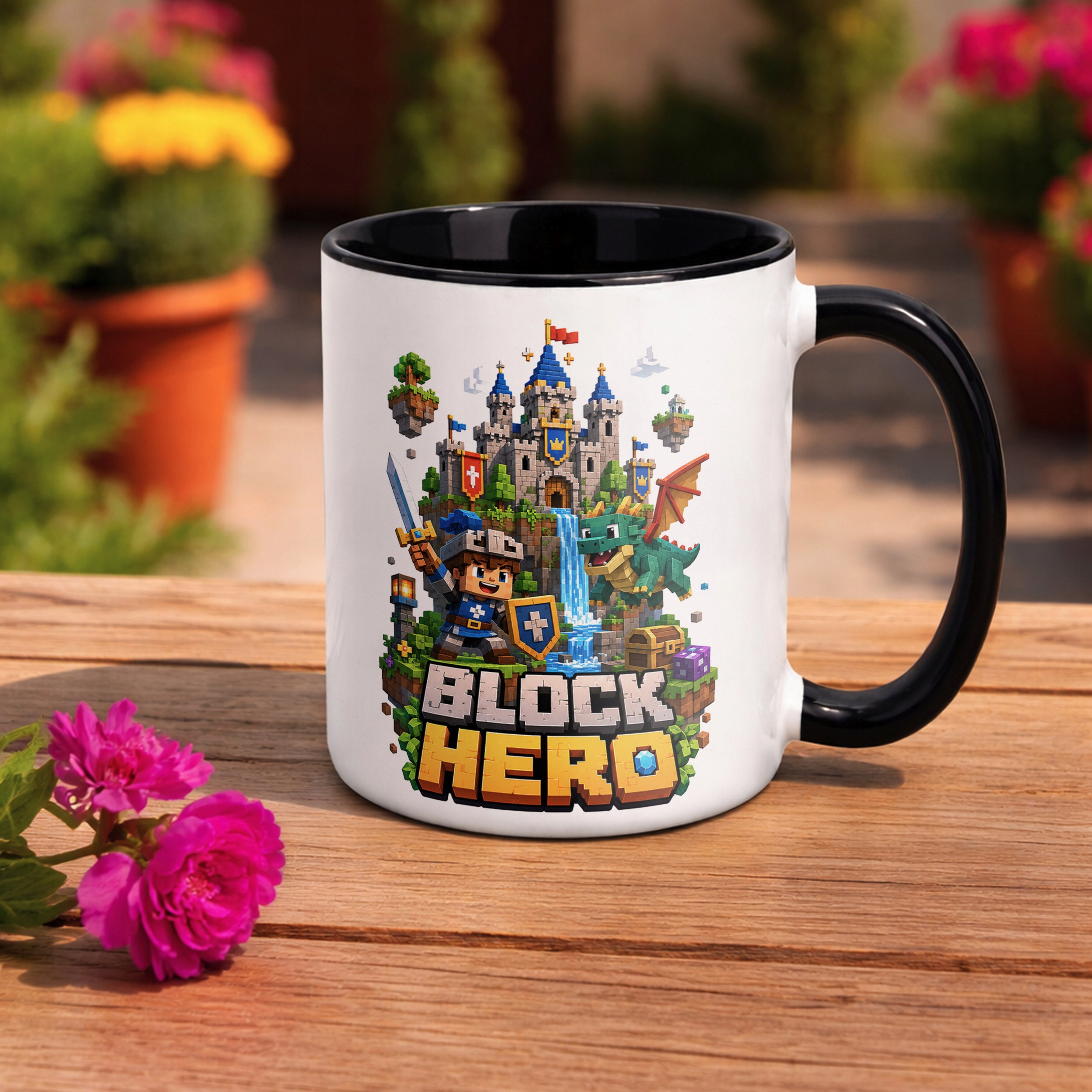 Zestaw Kubek Czarny Poduszka Z Nadrukiem BLOCK HERO Gra Prezent
