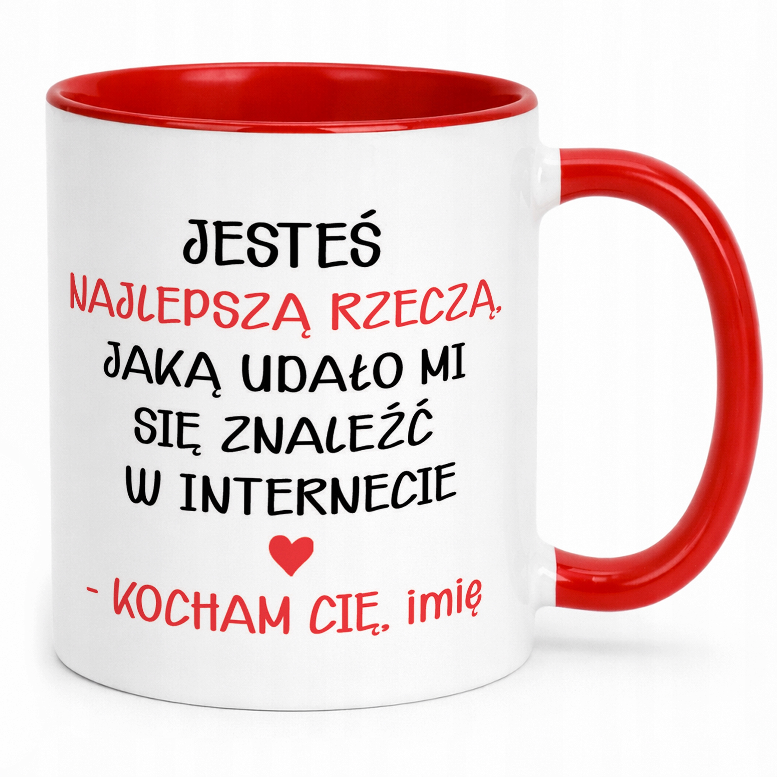 Kubek Czerwony Z Własnym Zdjęciem Imionami Serce Walentynki Prezent