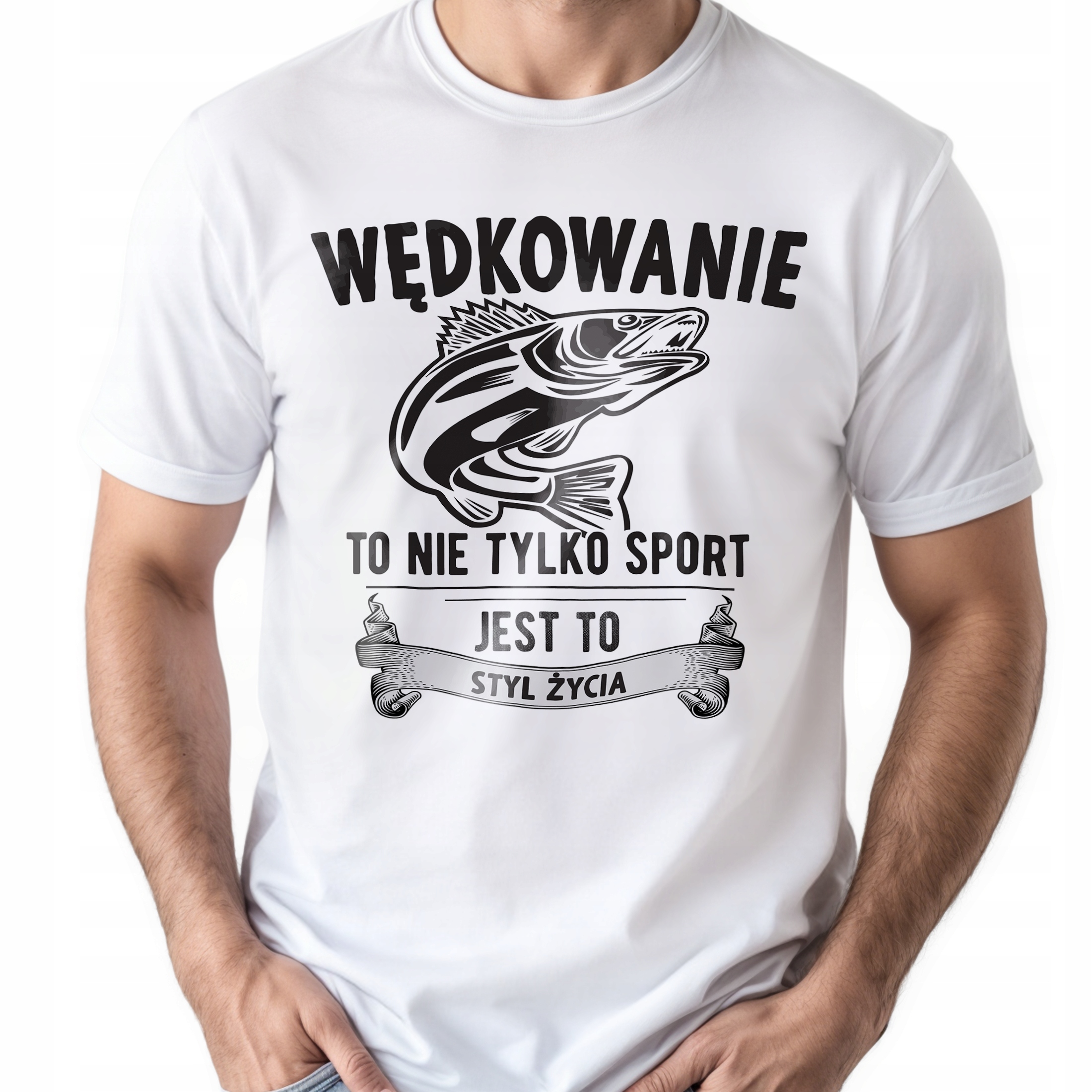 Koszulka biała męska Dla Wędkarza Wędkowanie Ryby Prezent