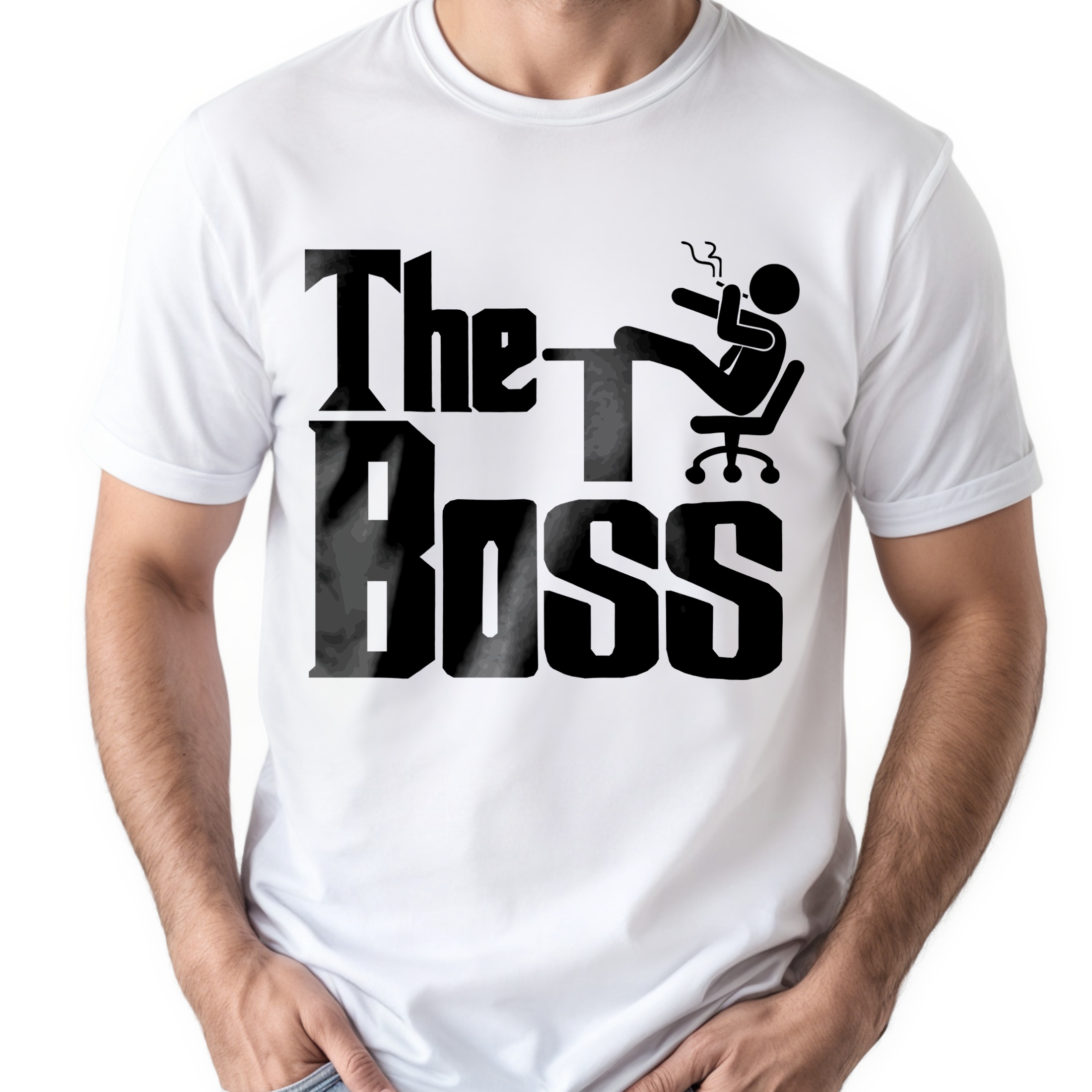 Koszulka biała męska The Boss Dla Szefa Zabawny Prezent