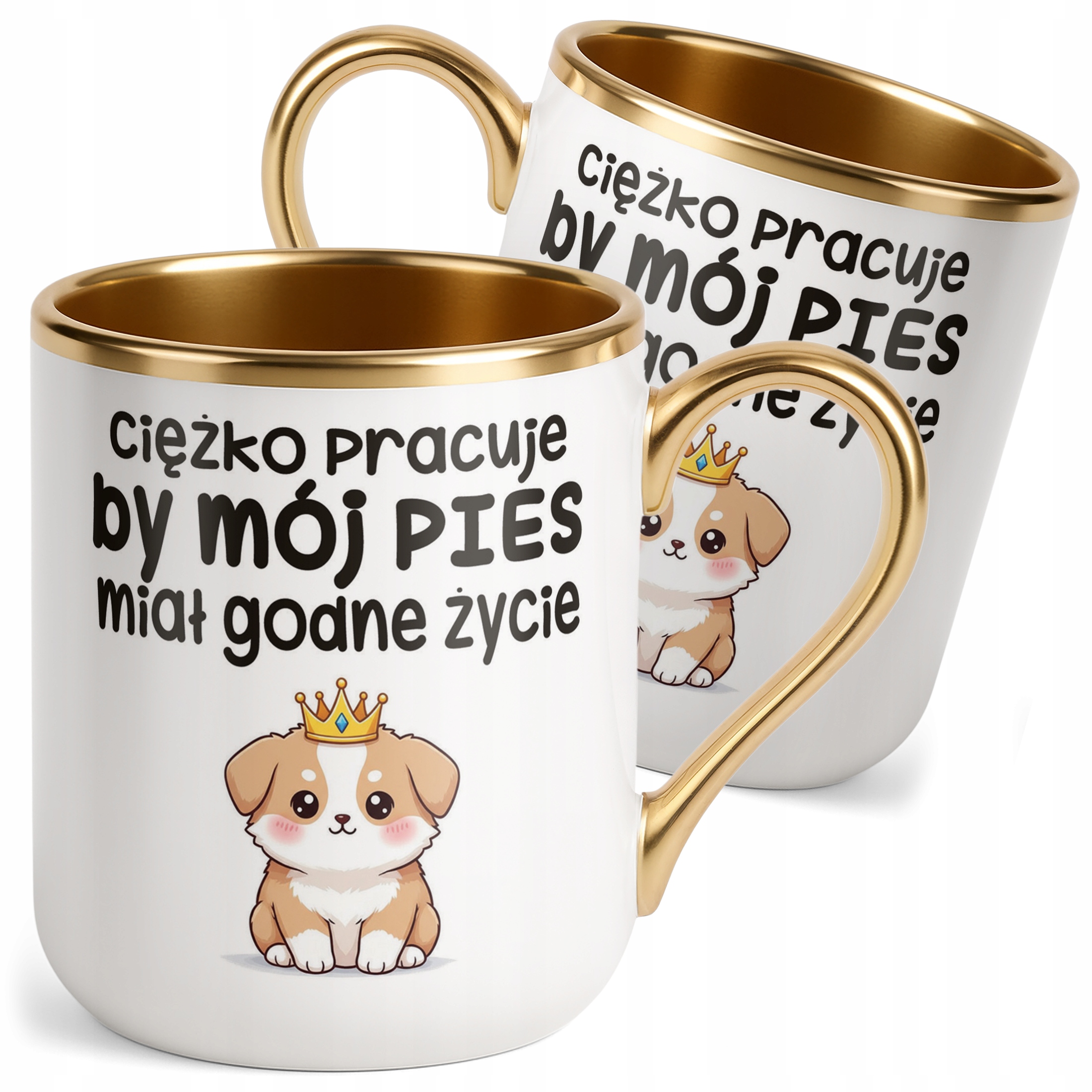 Kubek Premium Złoty Ciężko Pracuję By Mój Pies Śmieszny Zabawny Prezent