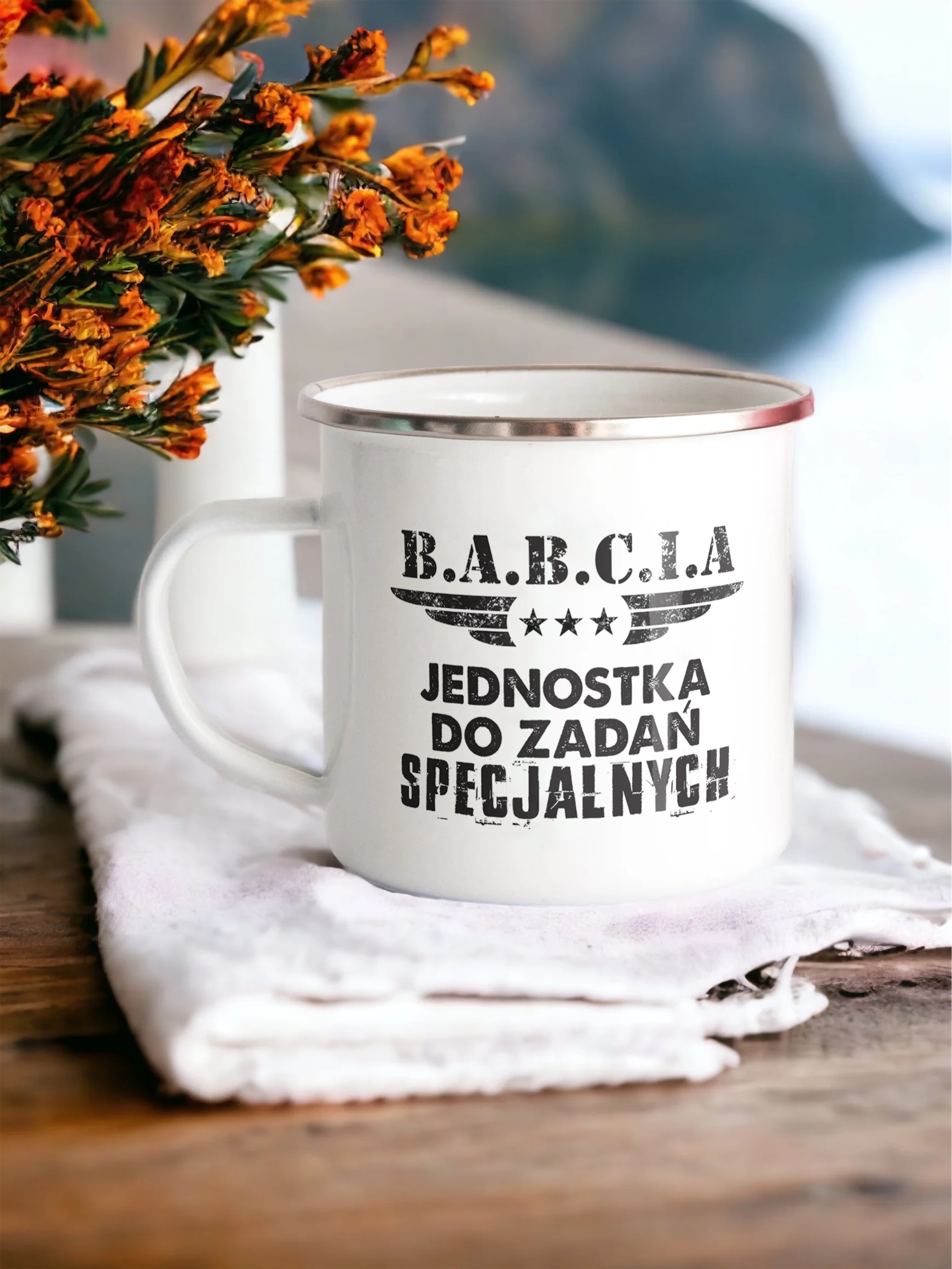 Emaliowany Kubek Garnuszek 300 ml Dzień Babci Prezent Jednostka Specjalna