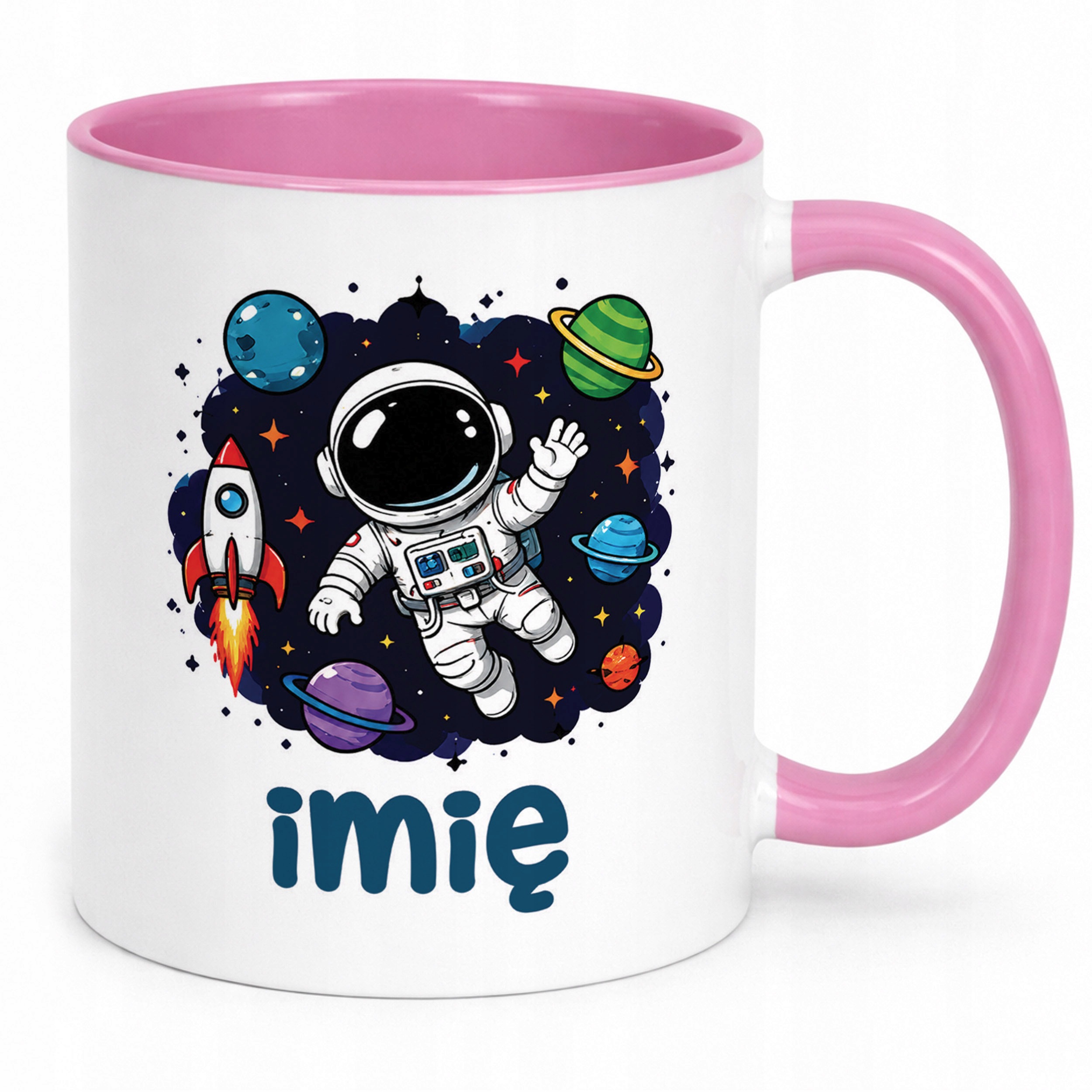 Zestaw Personalizowany Kubek Różowy Poduszka Astronauta Prezent