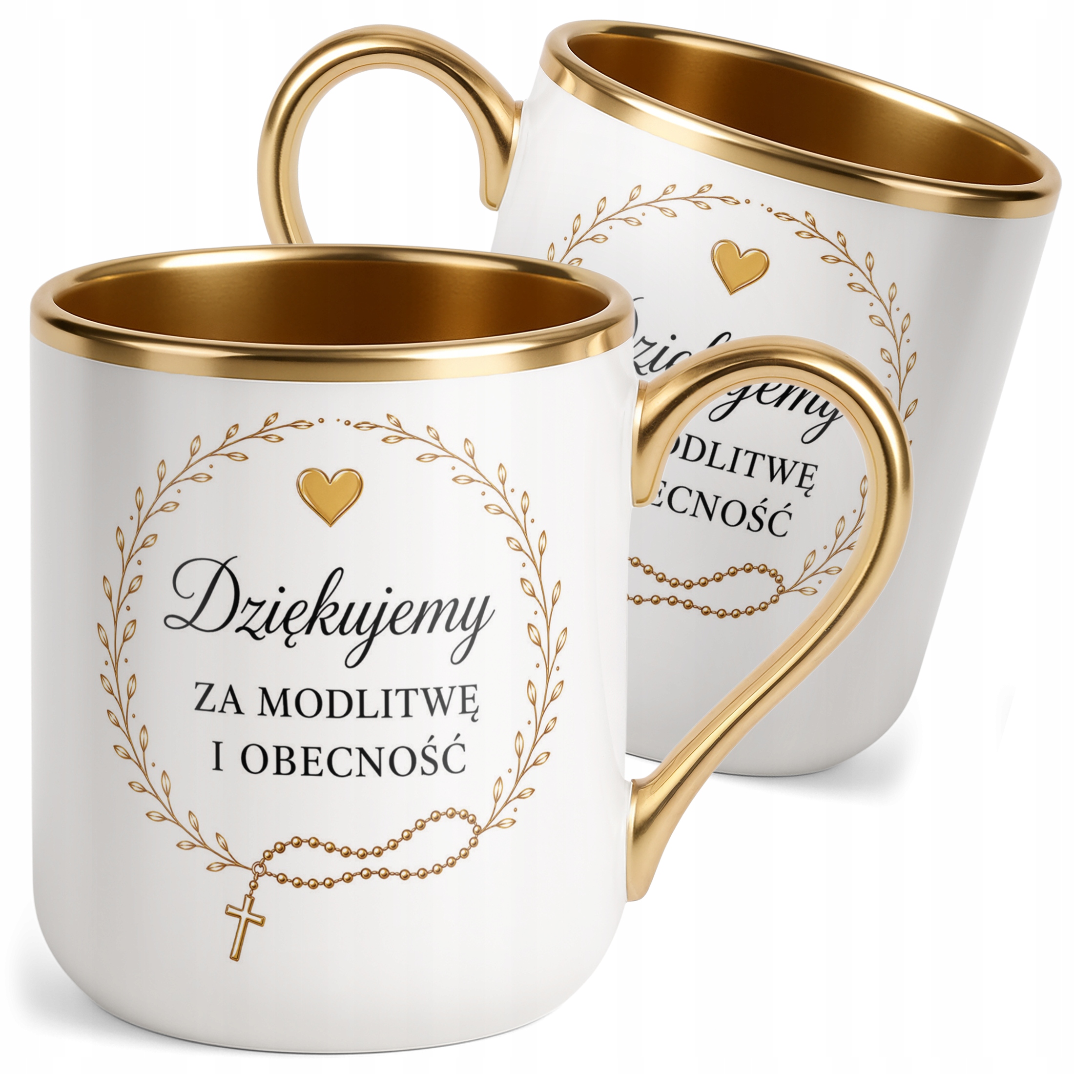 Kubek Premium z motywem Komunii Świętej złoty dla gości pamiątka upominek