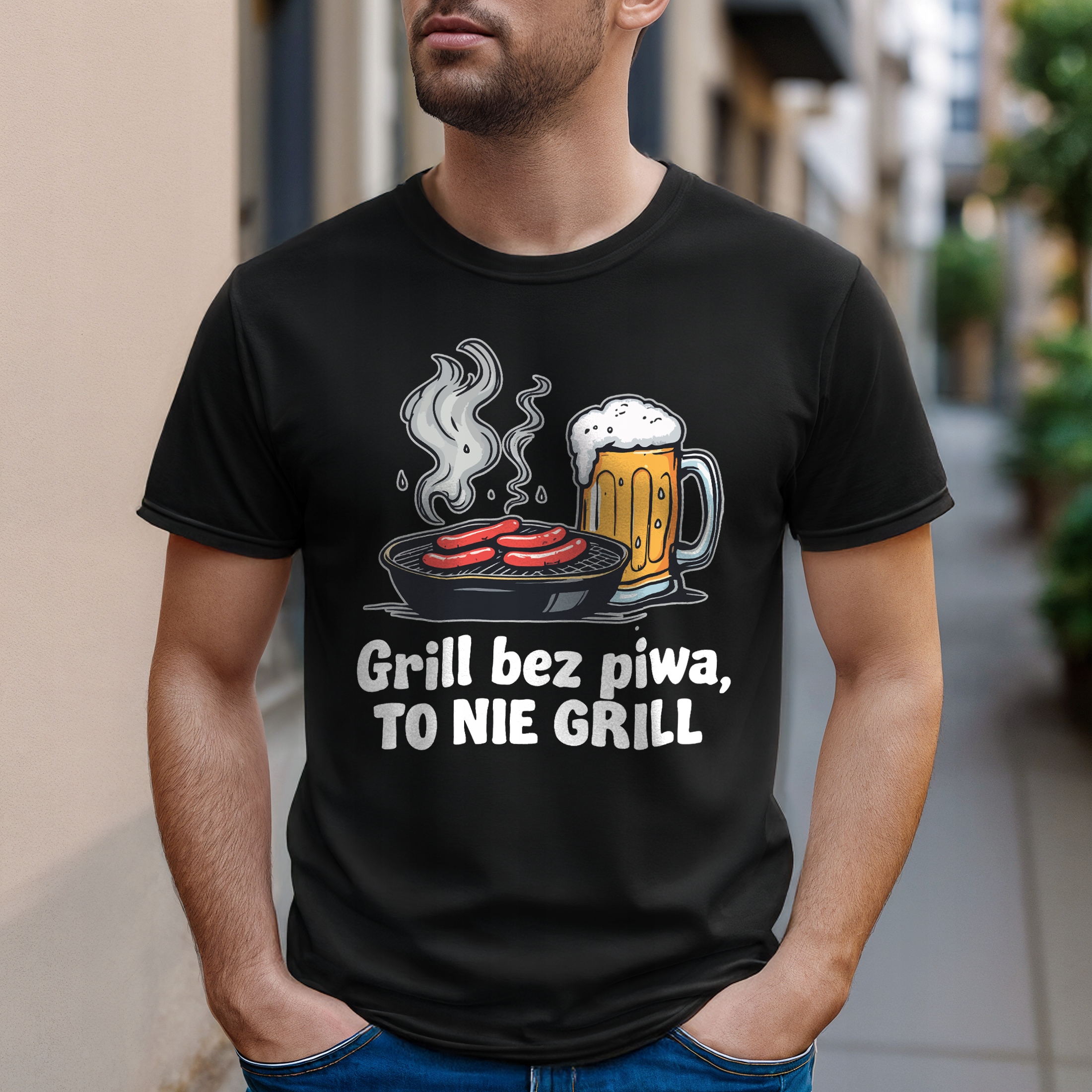 Koszulka czarna męska Grill Bez Piwa To Nie Grill Zabawny Prezent r. 3XL