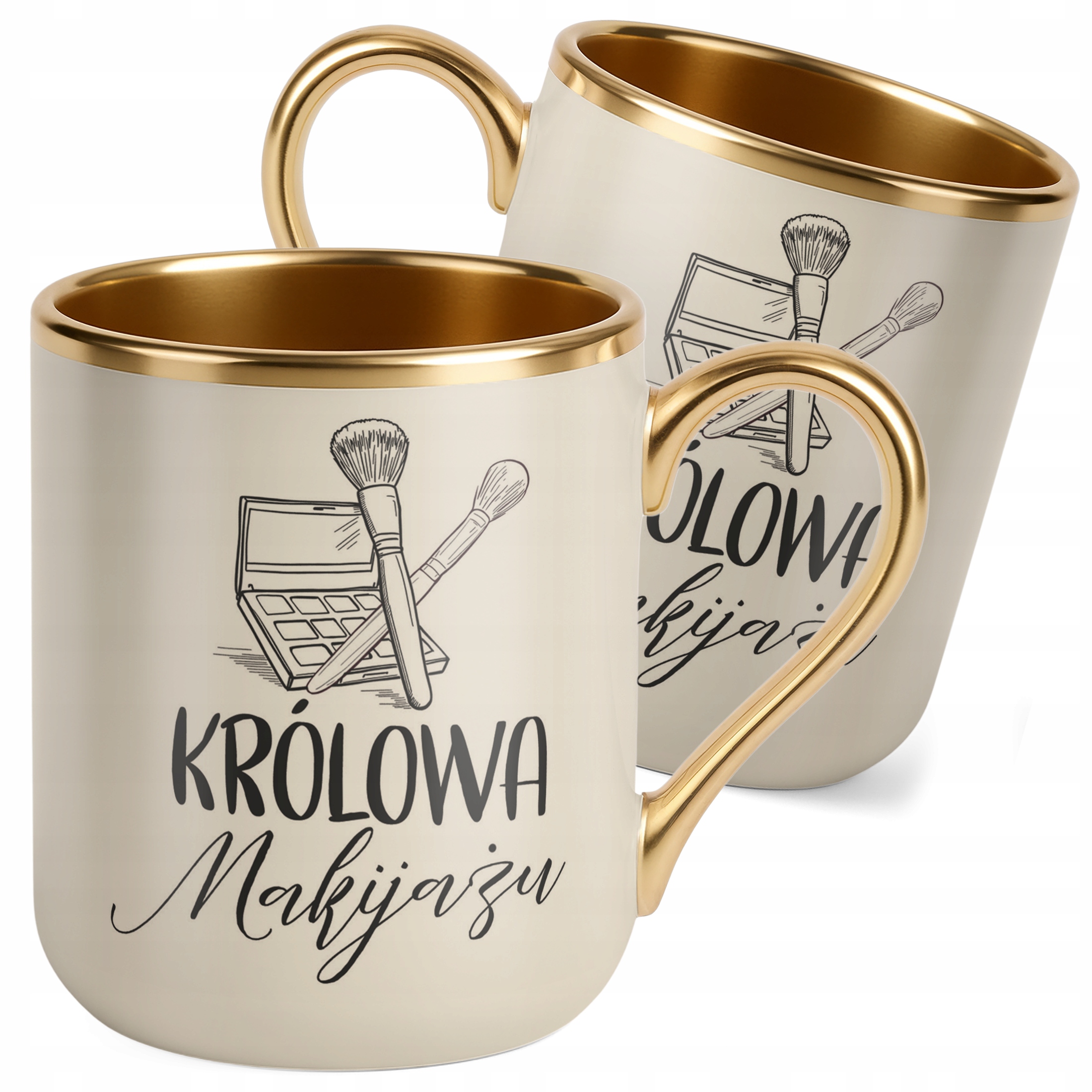 Kubek Premium Złoty Ecru Królowa Makijażu Dla Makijażystki Prezent