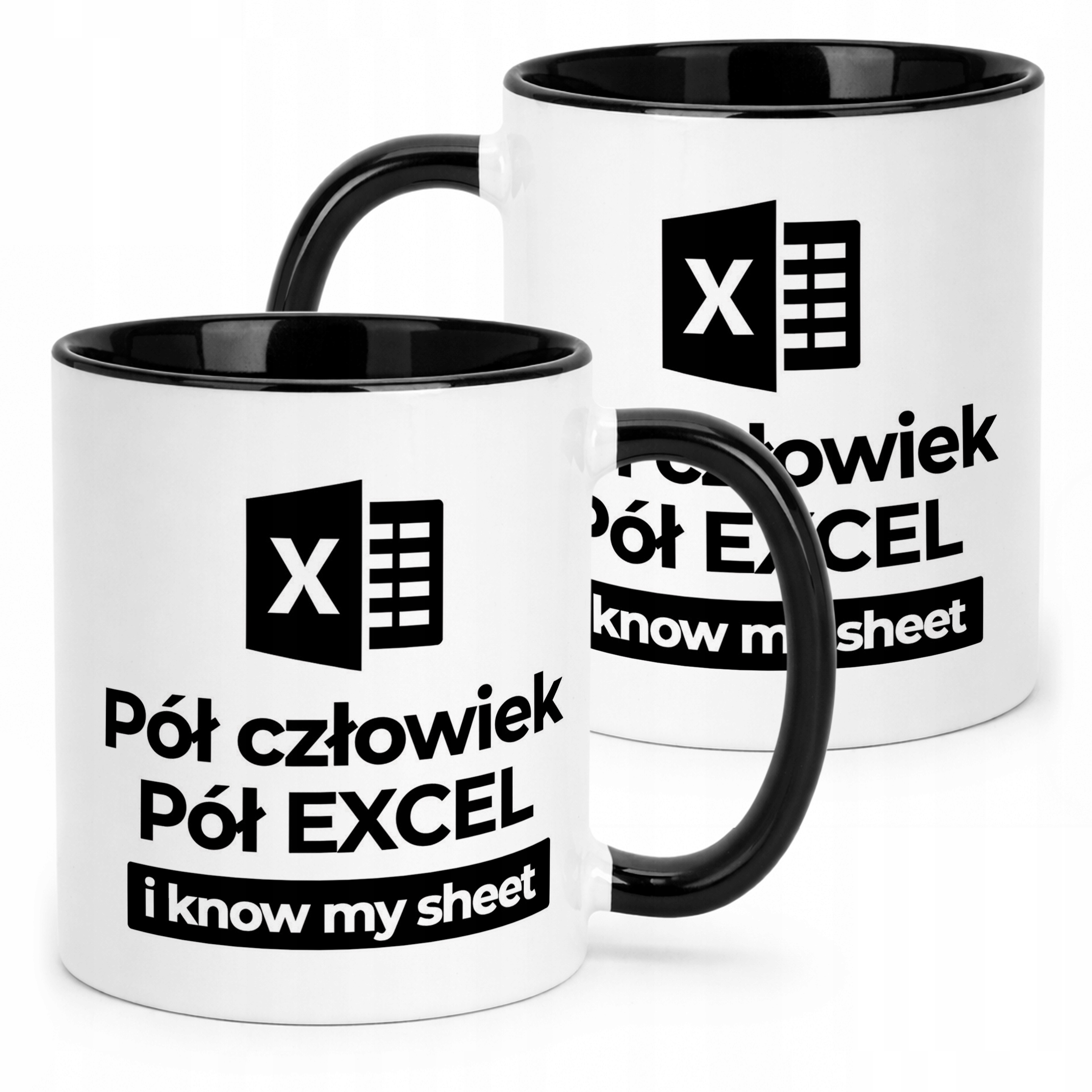 Kubek Czarny Pół Człowiek Pół Excel Zabawny Prezent Praca
