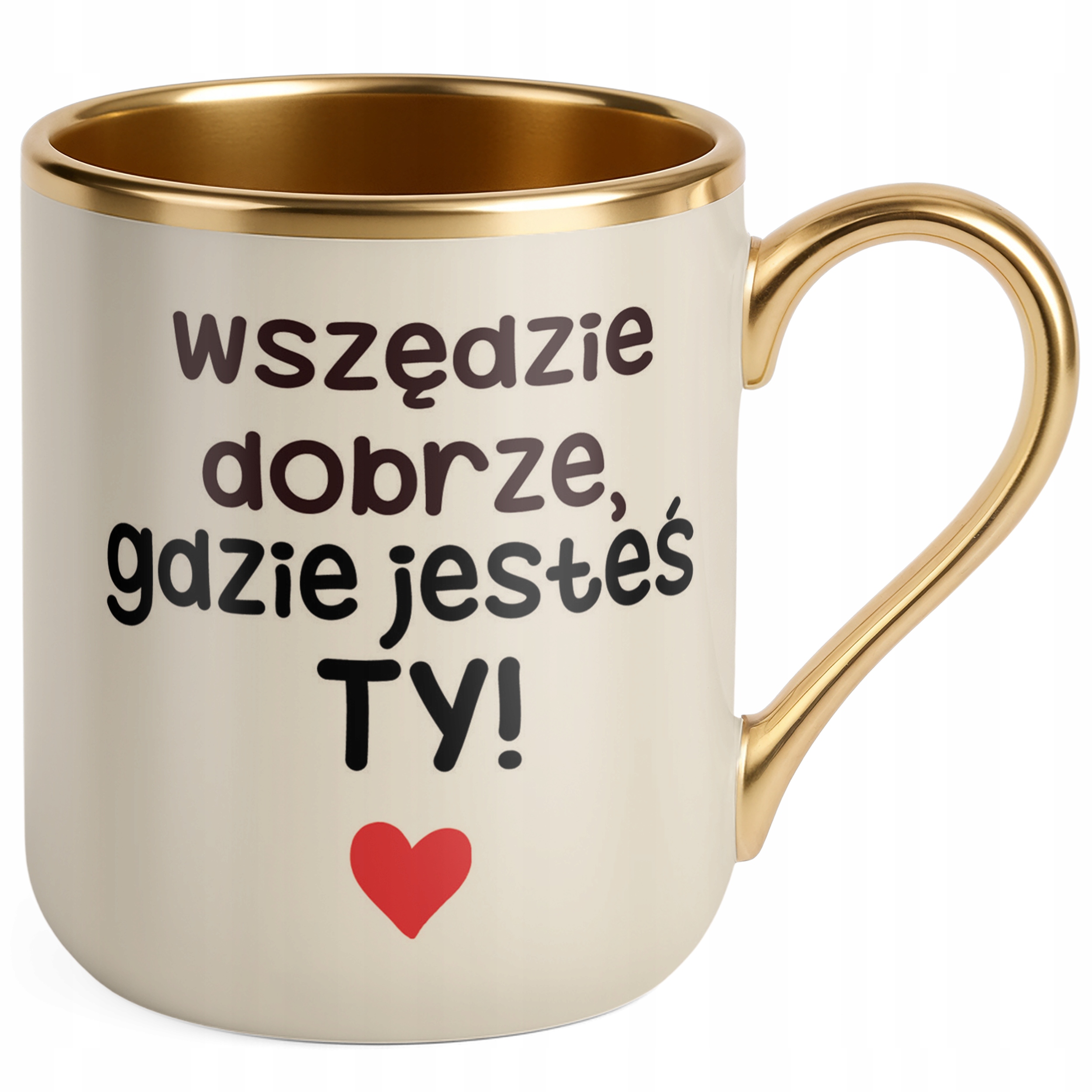 Kubek Premium Złoty Ecru Personalizowany Na Walentynki Kocham Cię