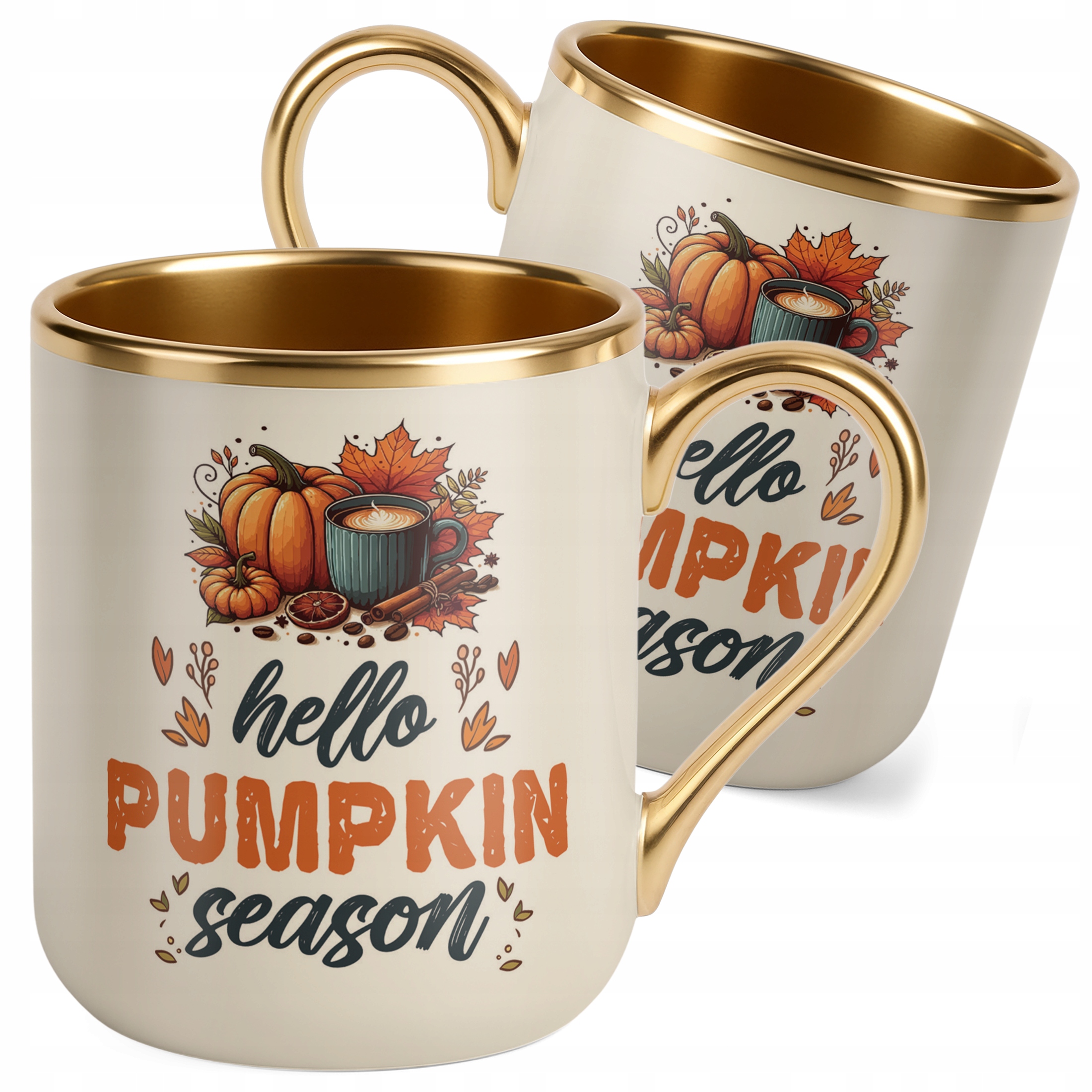Kubek Premium Złoty Ecru Jesienny Jesień Hello Pumpkin Dynia Prezent