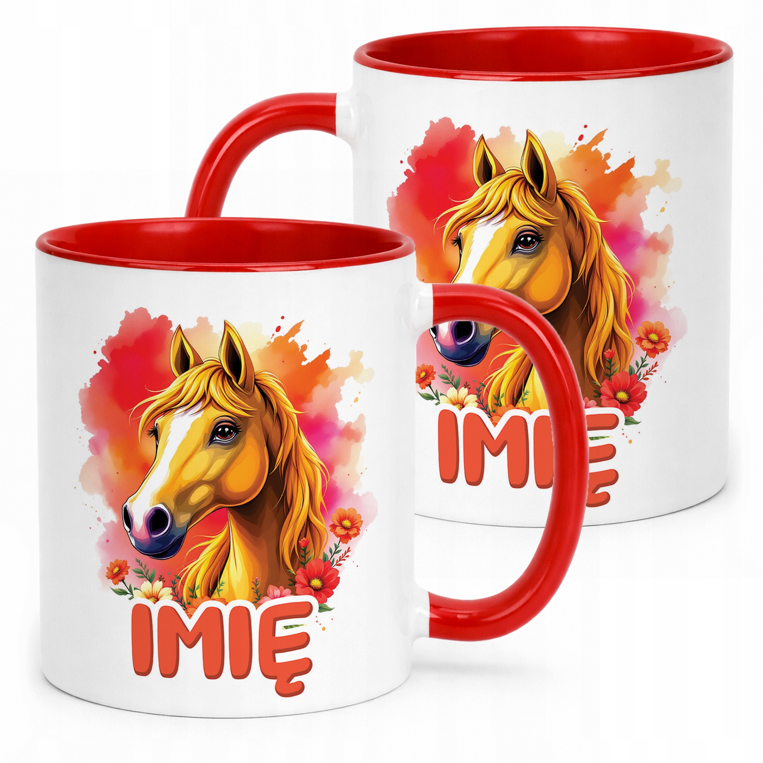 Kubek Czerwony Personalizowany Z Koniem Koń Słodki Dla Dzieci