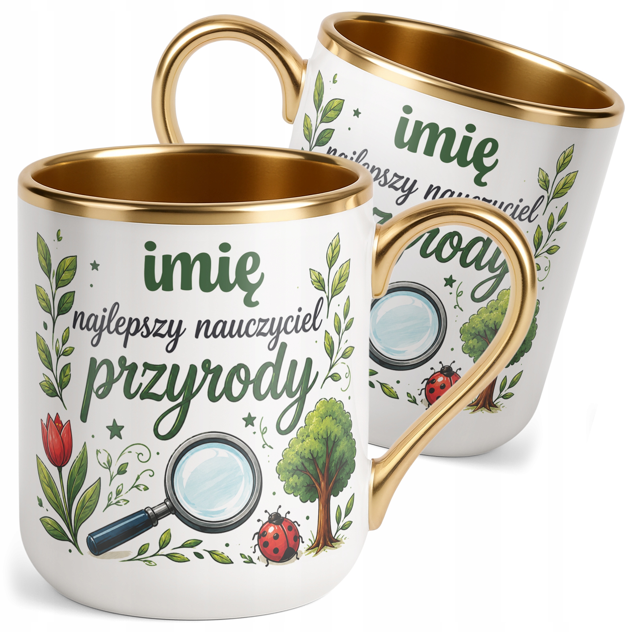 Kubek Premium Złoty z Imieniem Dzień Nauczyciela Przyroda Prezent