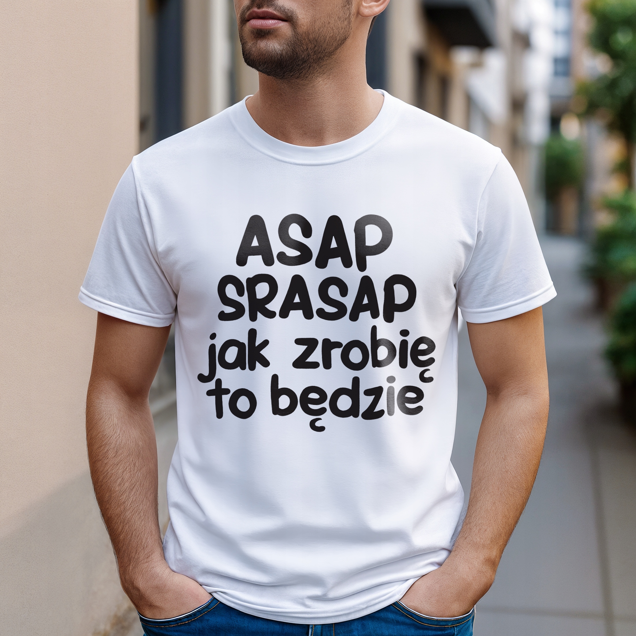 Koszulka biała męska ASAP SPRASAP Jak Zrobię To Będzie Prezent r. 3XL