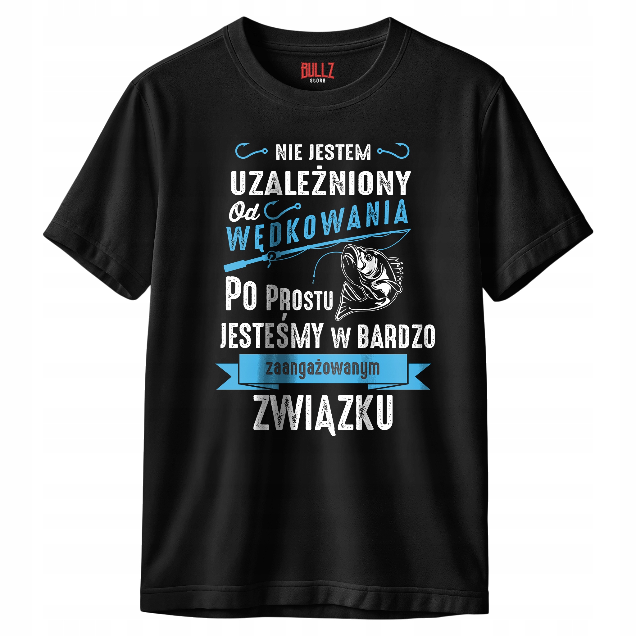 Koszulka czarna męska Dla Wędkarza Wędkowanie Ryby Prezent