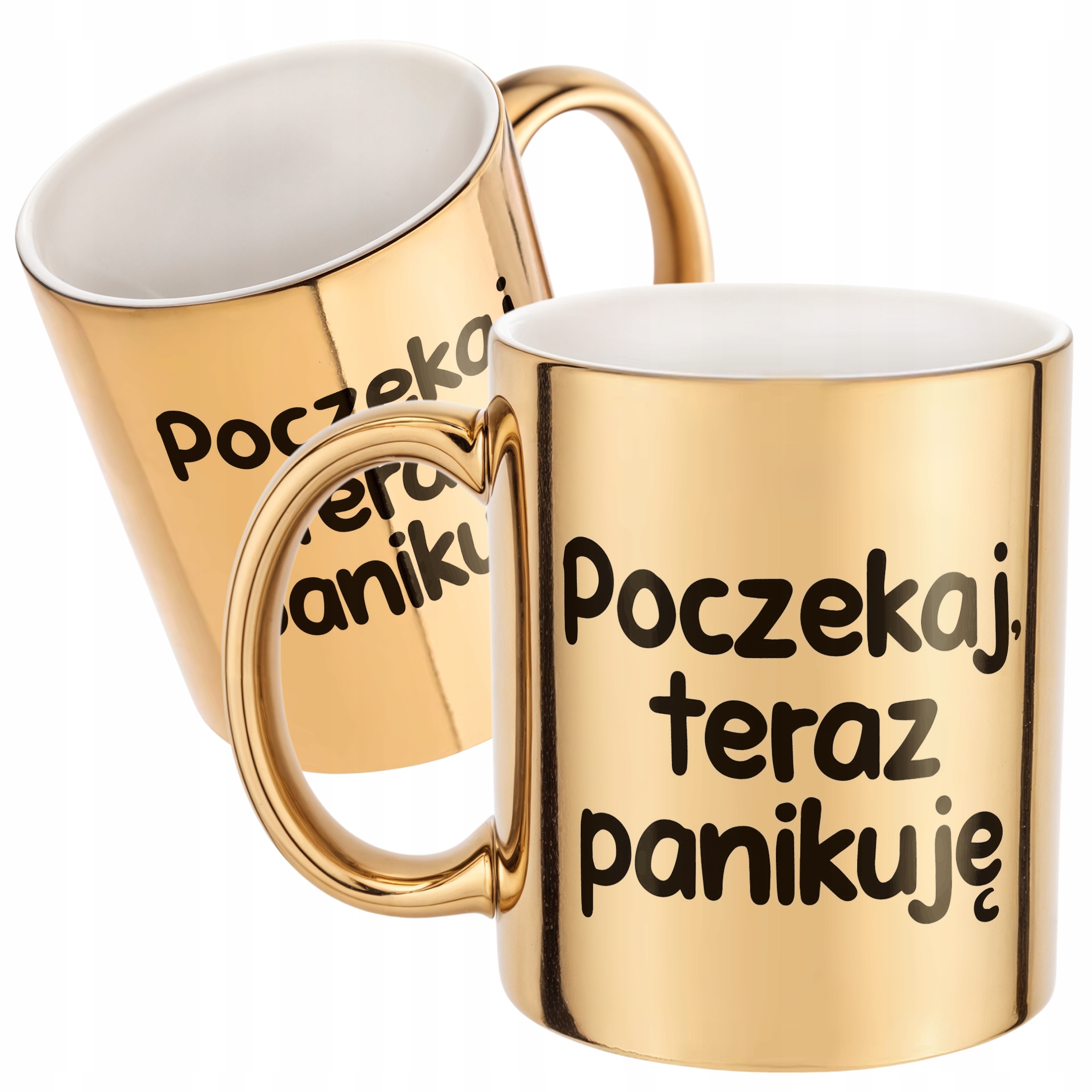 Złoty Kubek Poczekaj Teraz Panikuję Śmieszny Zabawny Prezent