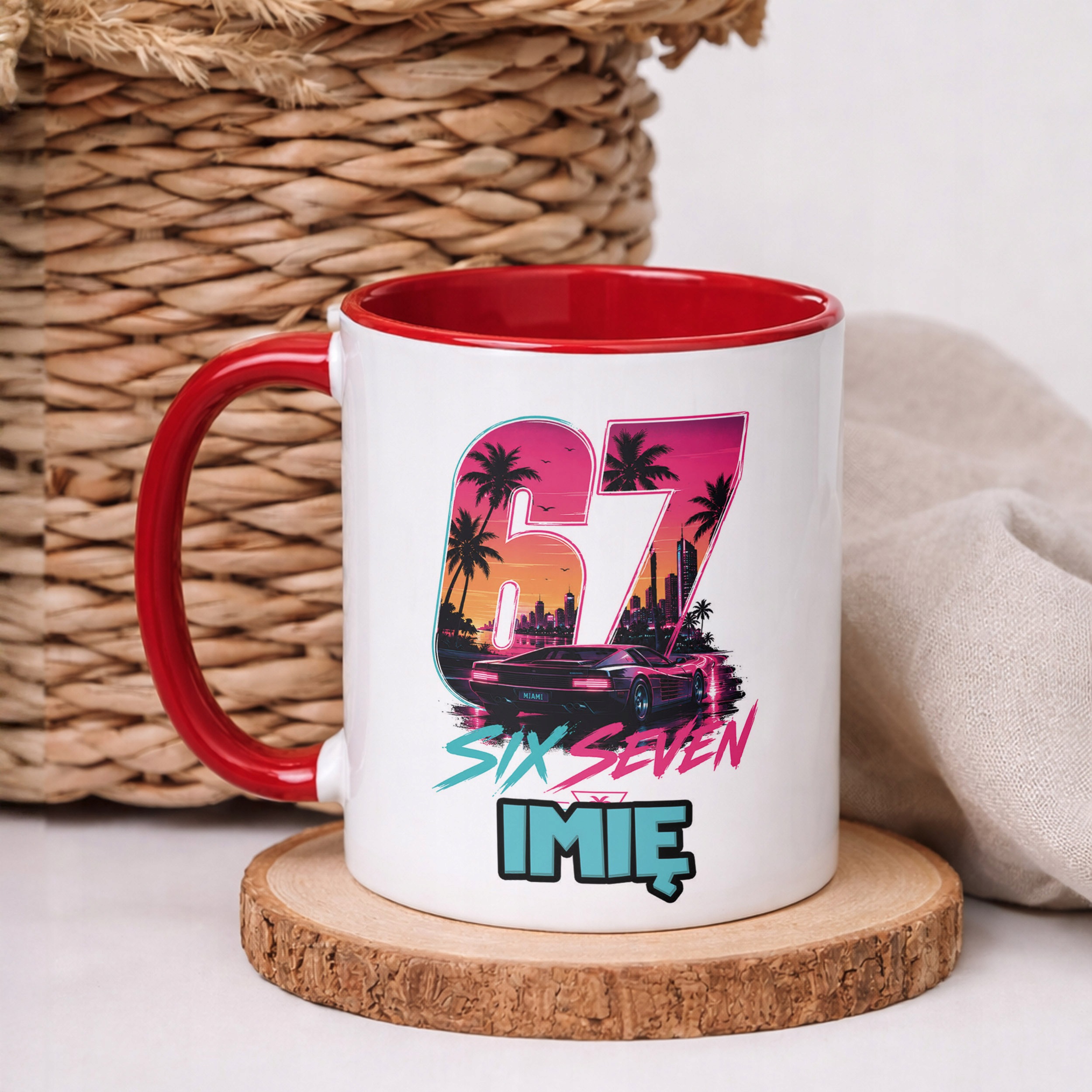 Kubek Czerwony z nadrukiem personalizowany 67 Miami Gra Dla Dzieci Prezent