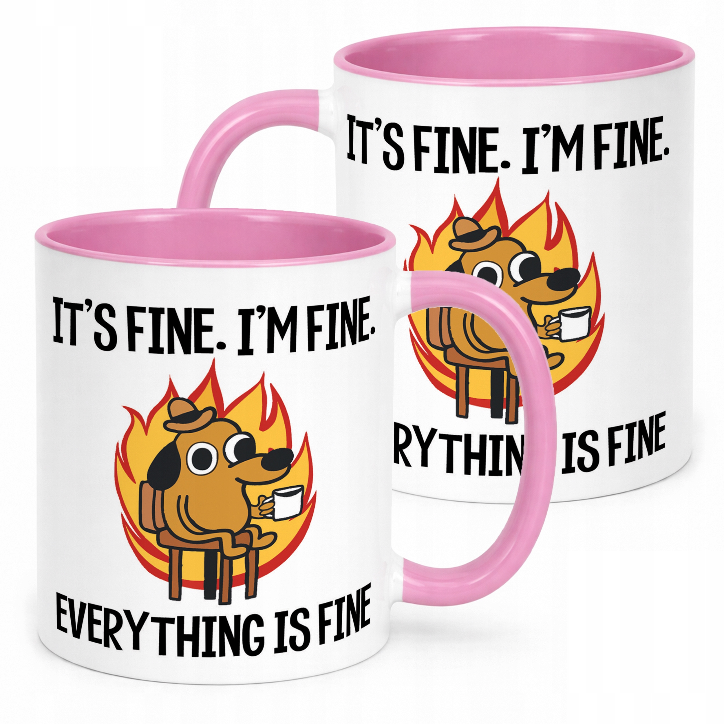 Kubek Różowy Everything Is Fine Pies Mem Zabawny Prezent