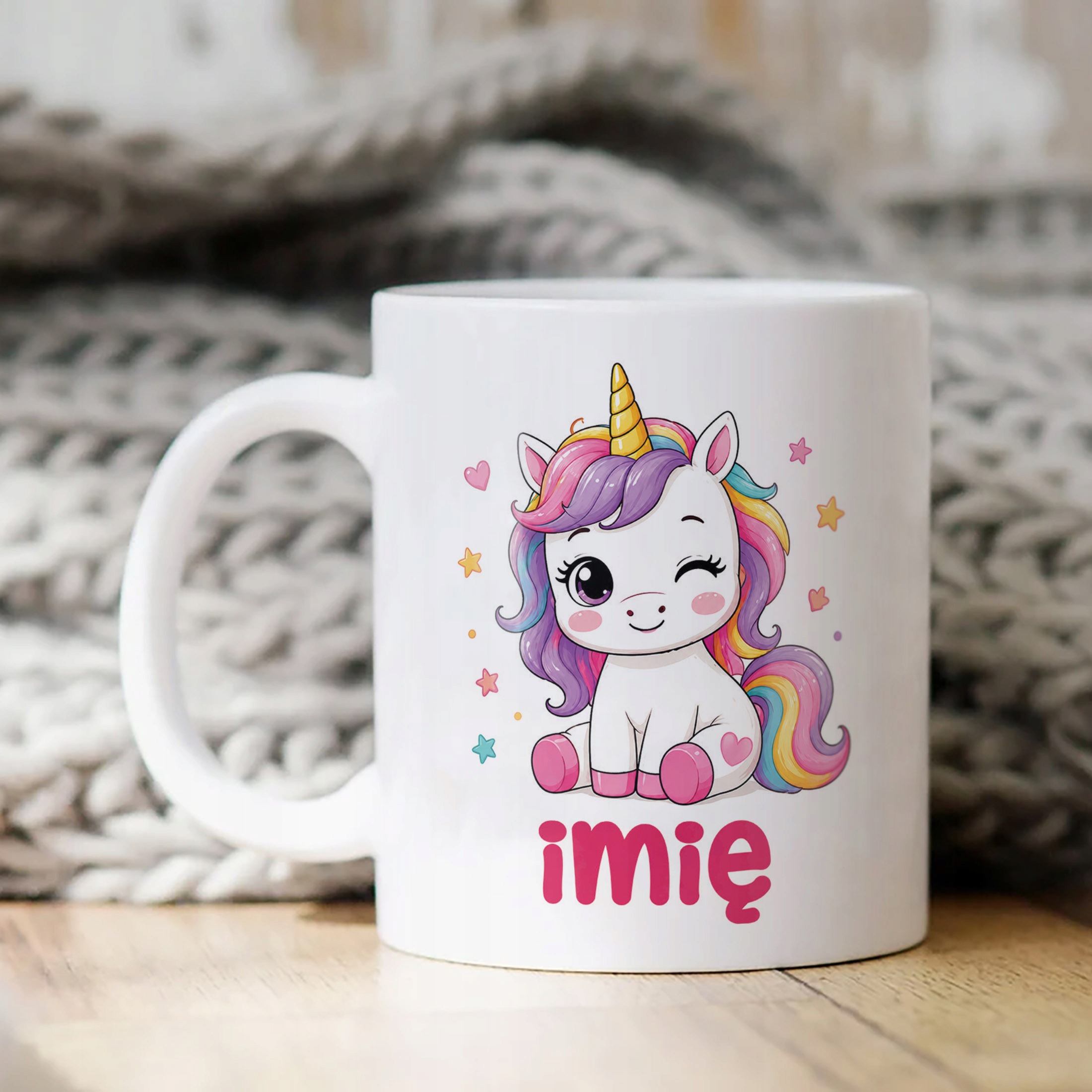 Biały Kubek z nadrukiem personalizowany Jednorożec Dla Dzieci Prezent