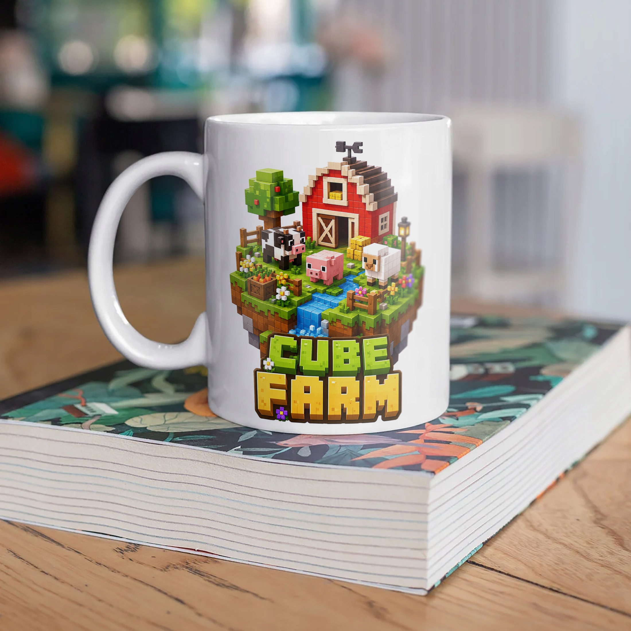 Biały Kubek z nadrukiem CUBE FARM Dla Dzieci Prezent Upominek