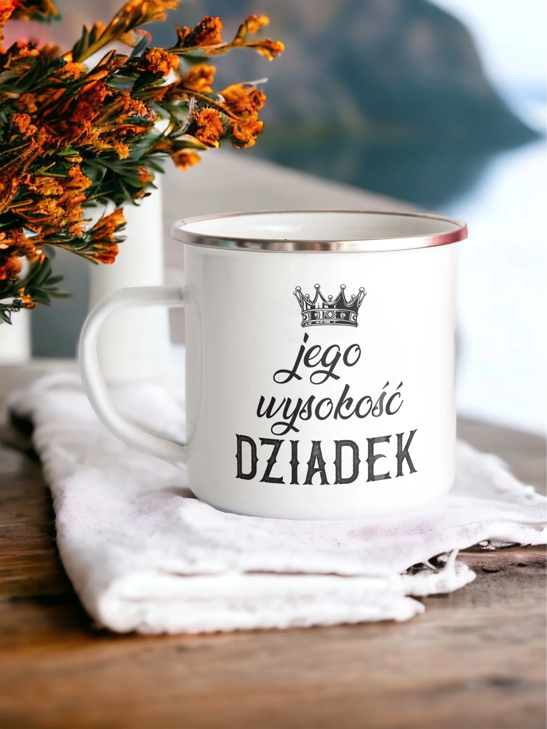 Emaliowany Kubek Garnuszek 300 ml Dzień Dziadka Prezent Jego Wysokość