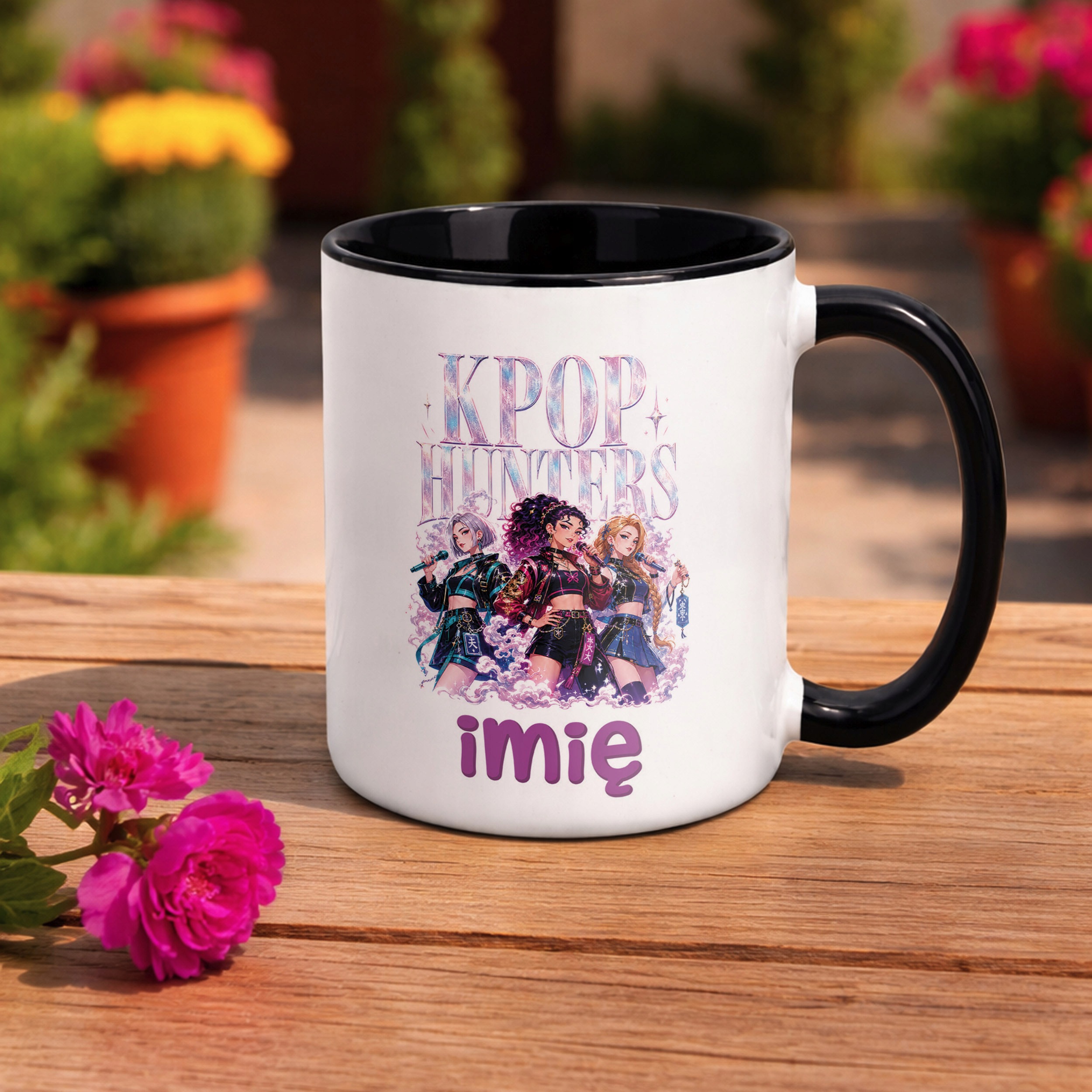 Zestaw Personalizowany Kubek Czarny Poduszka Łowczynie Kpop Prezent