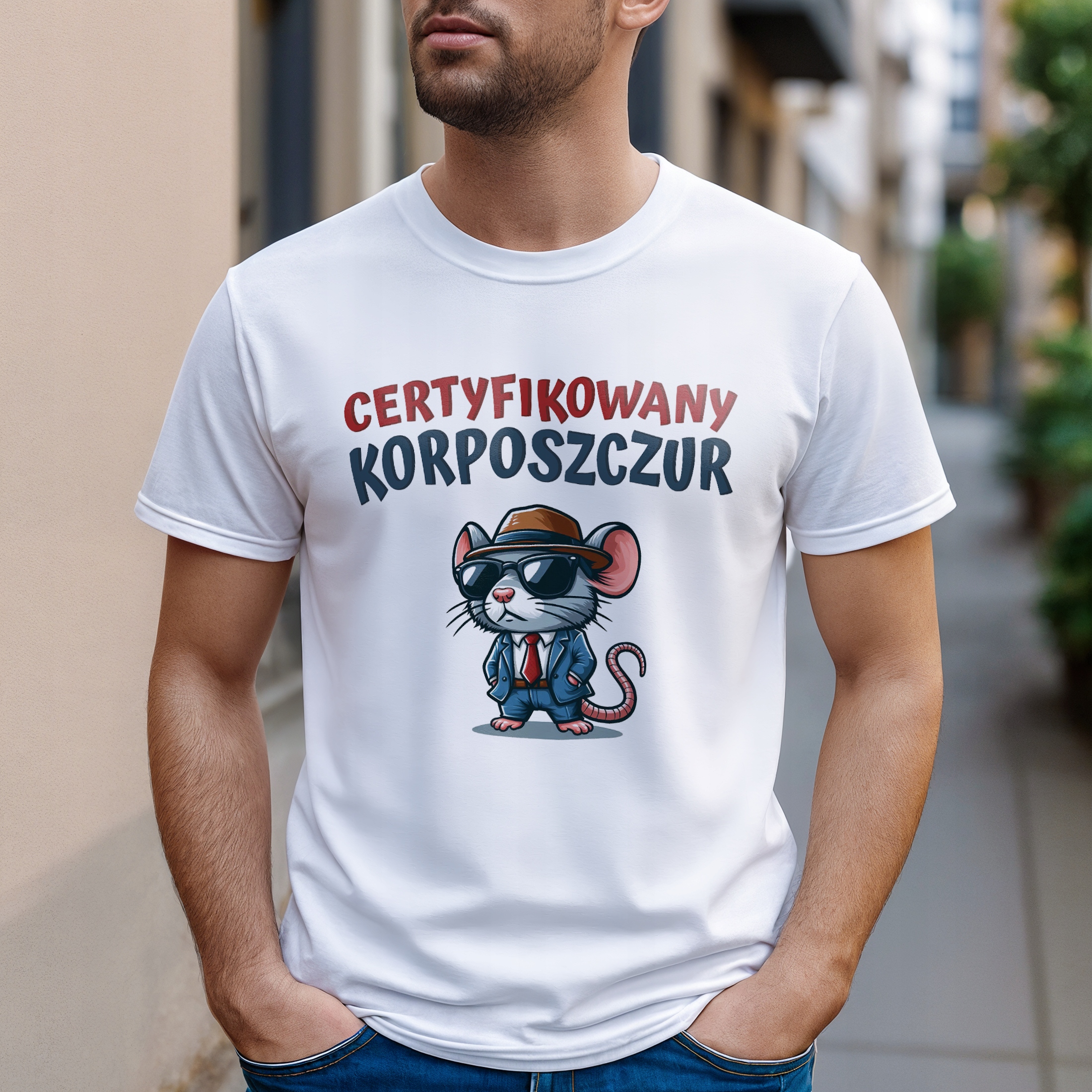 Koszulka biała męska Certyfikowany Korposzczur Zabawny Prezent r. 3XL