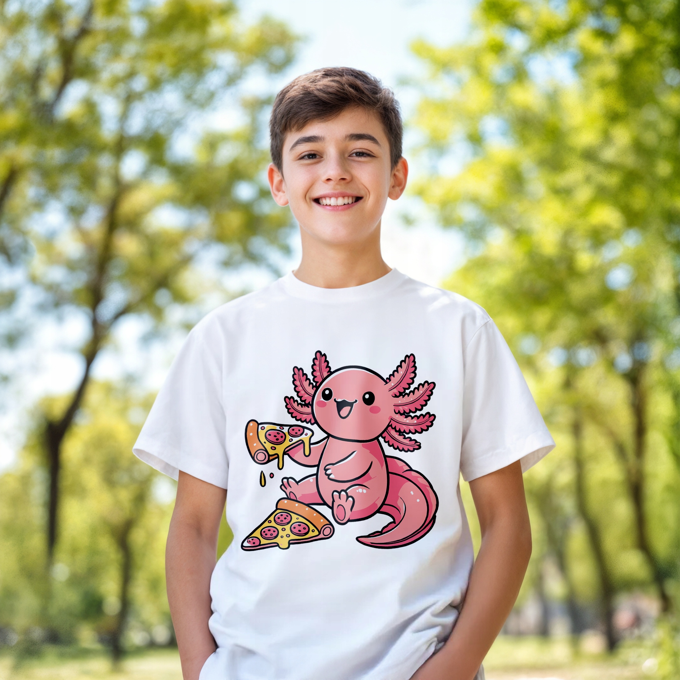 T-shirt dziecięcy biały Aksolotl Axolotl Różowy Zwierzak Viral